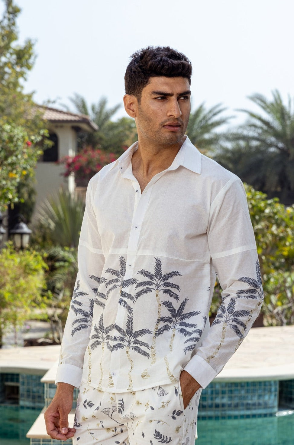 Grey Tropical Print Mens Shirt