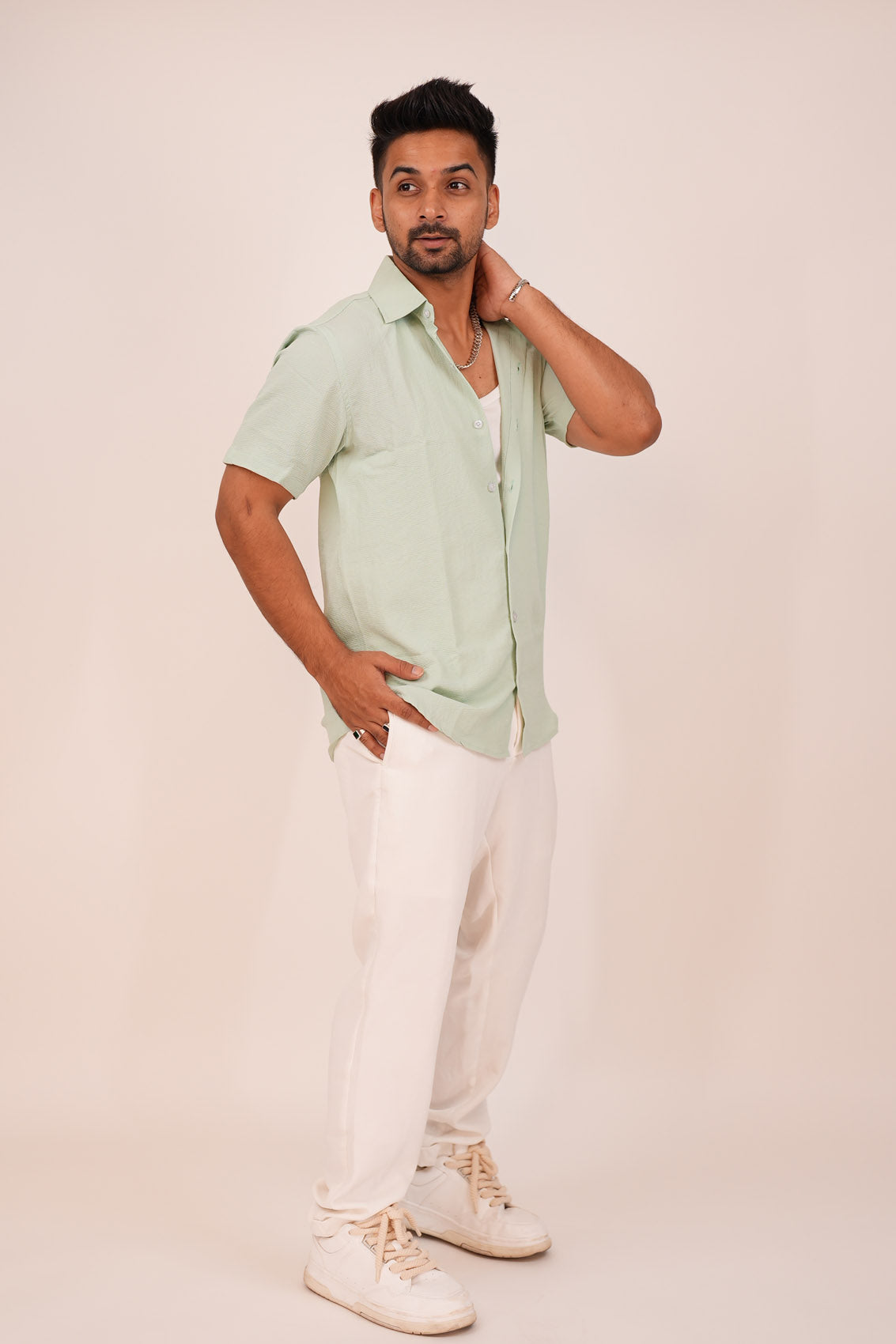 Light Pastel Green Half-Sleeve Shirt