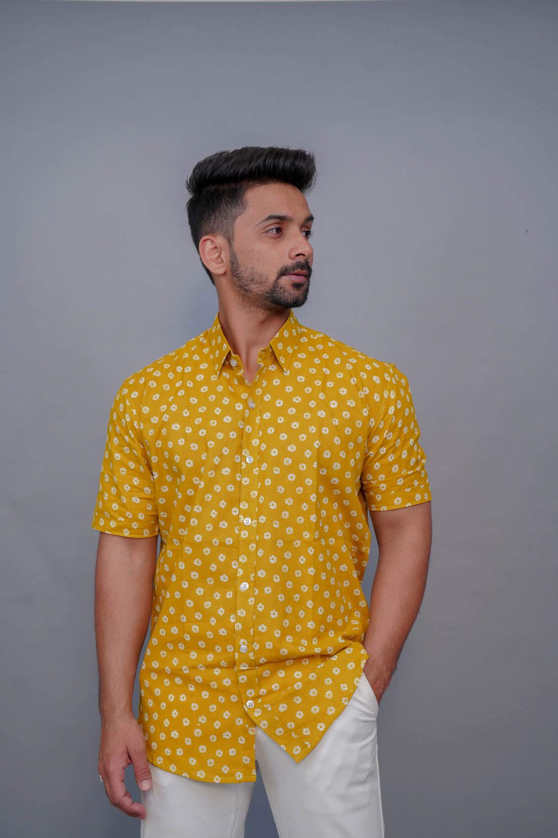 Yellow shirt best sale with white flowers