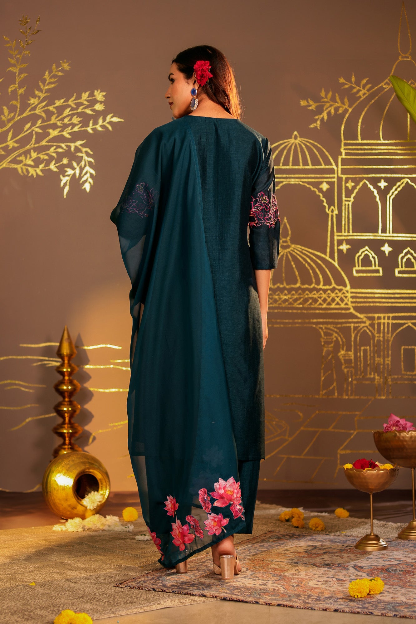 Dark Teal Blue Kamal Kurta Set