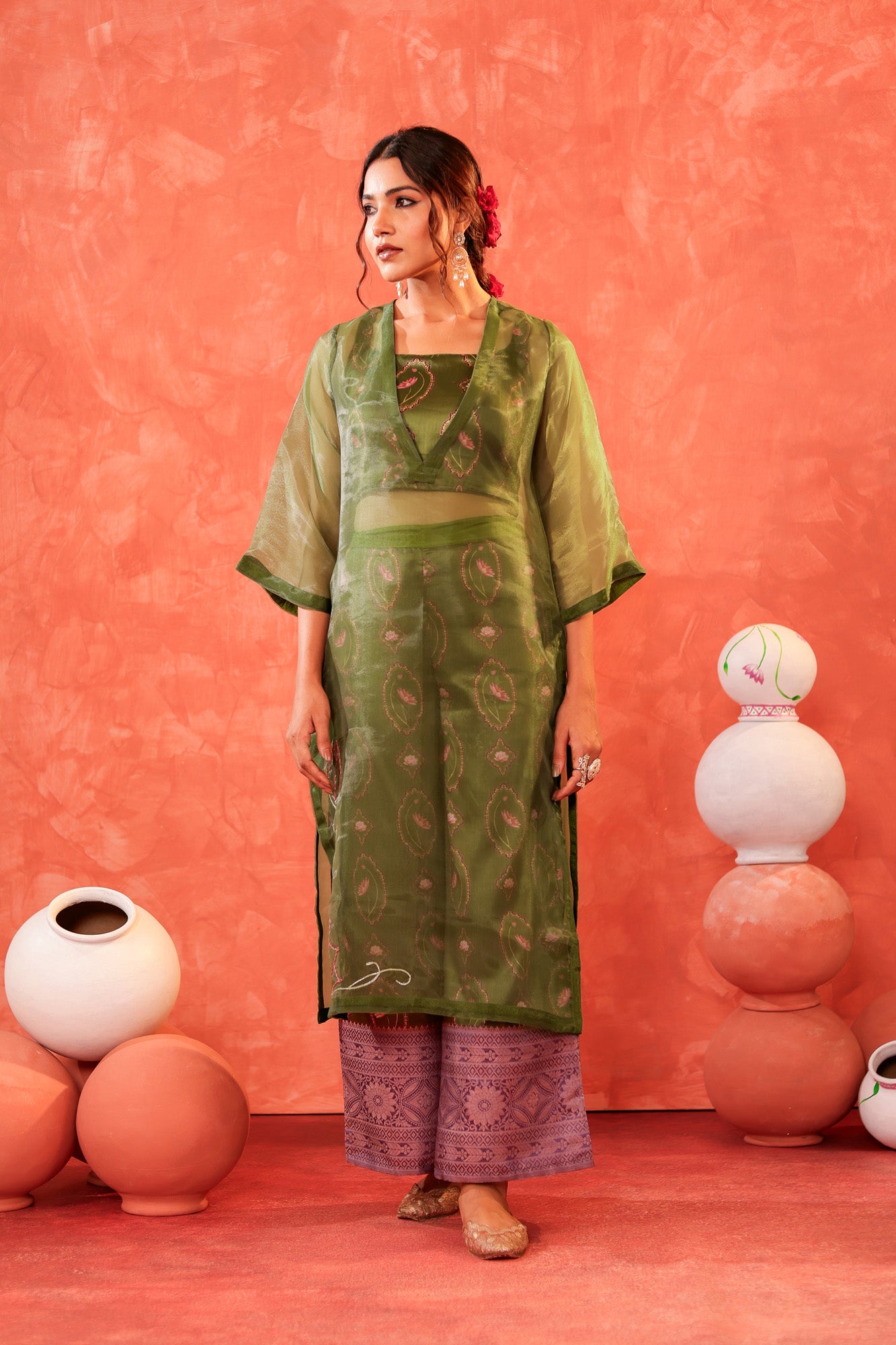 Mehndi Green Kurti with Palazzo