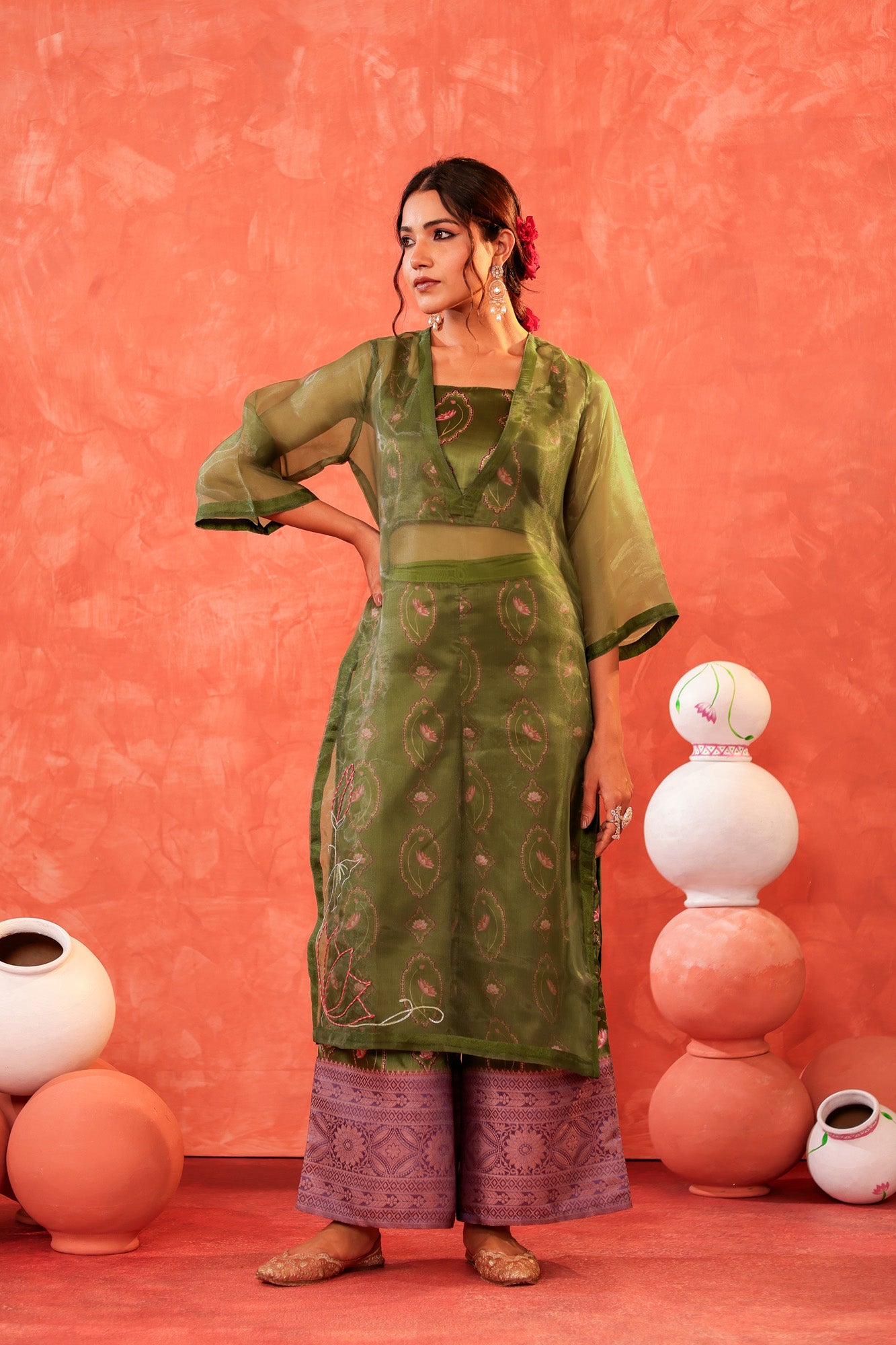 Mehndi Green Kurti with Palazzo