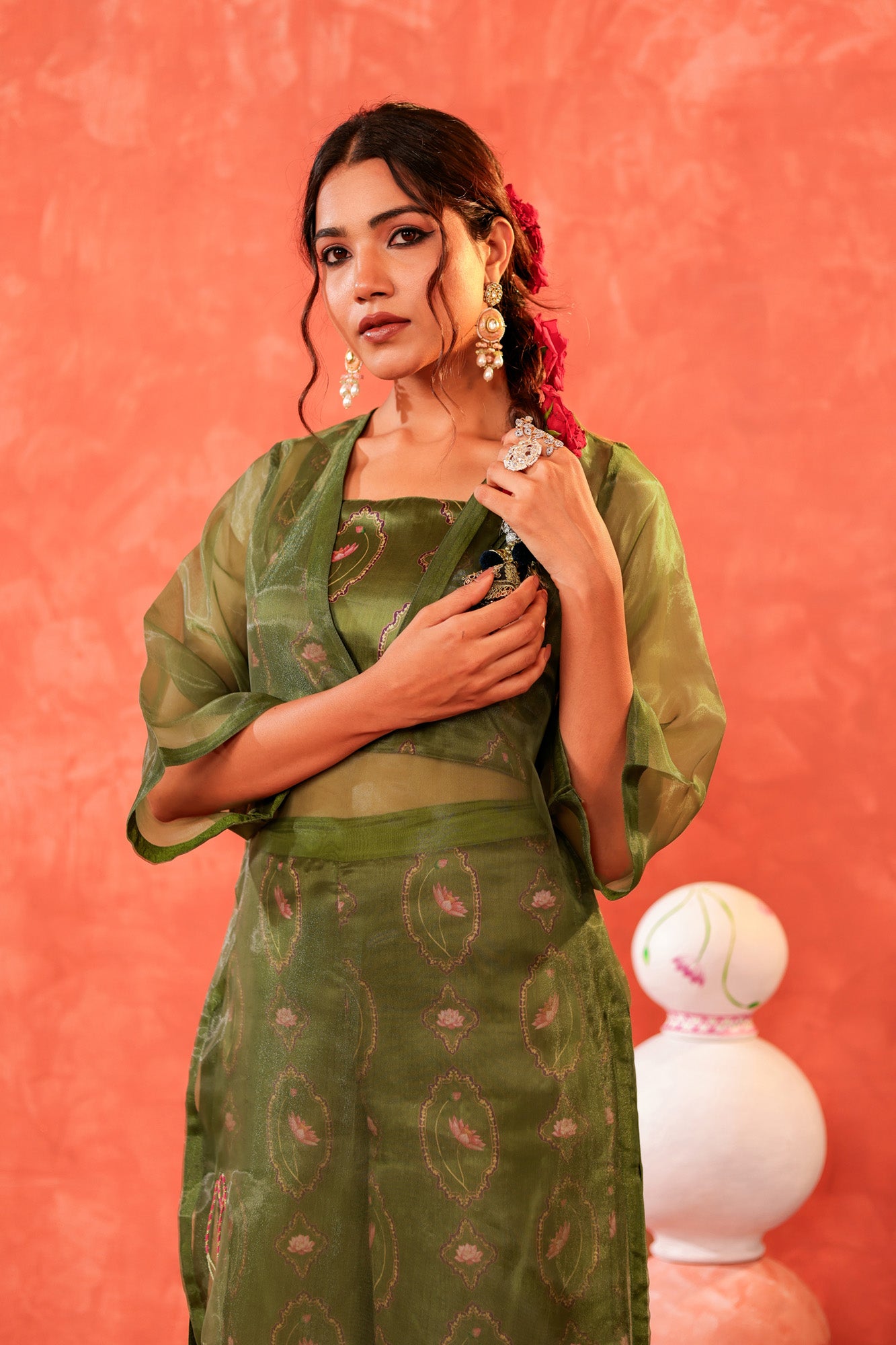 Mehndi Green Kurti with Palazzo