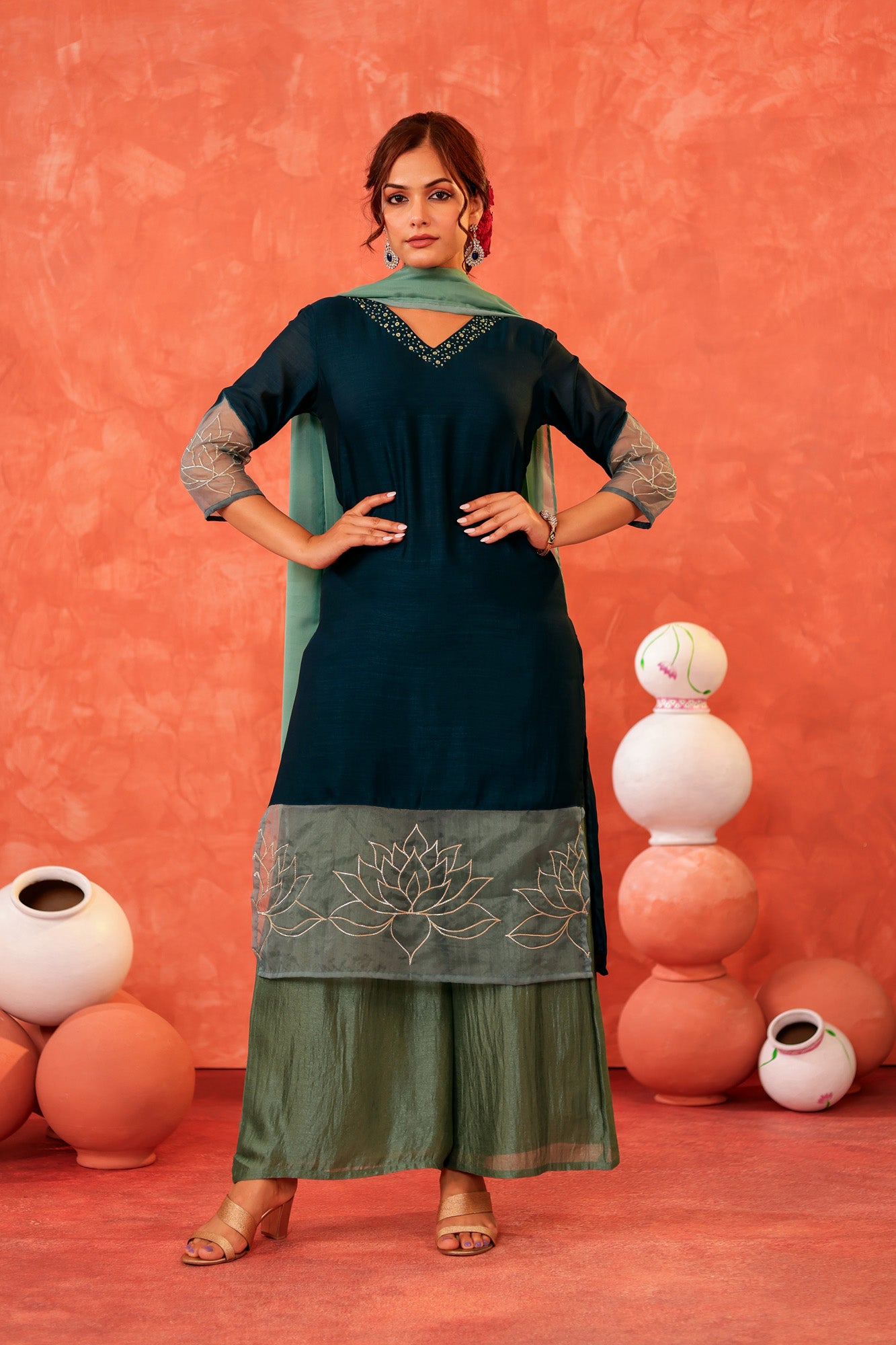 Deep Green Kurta Set with Palazzo