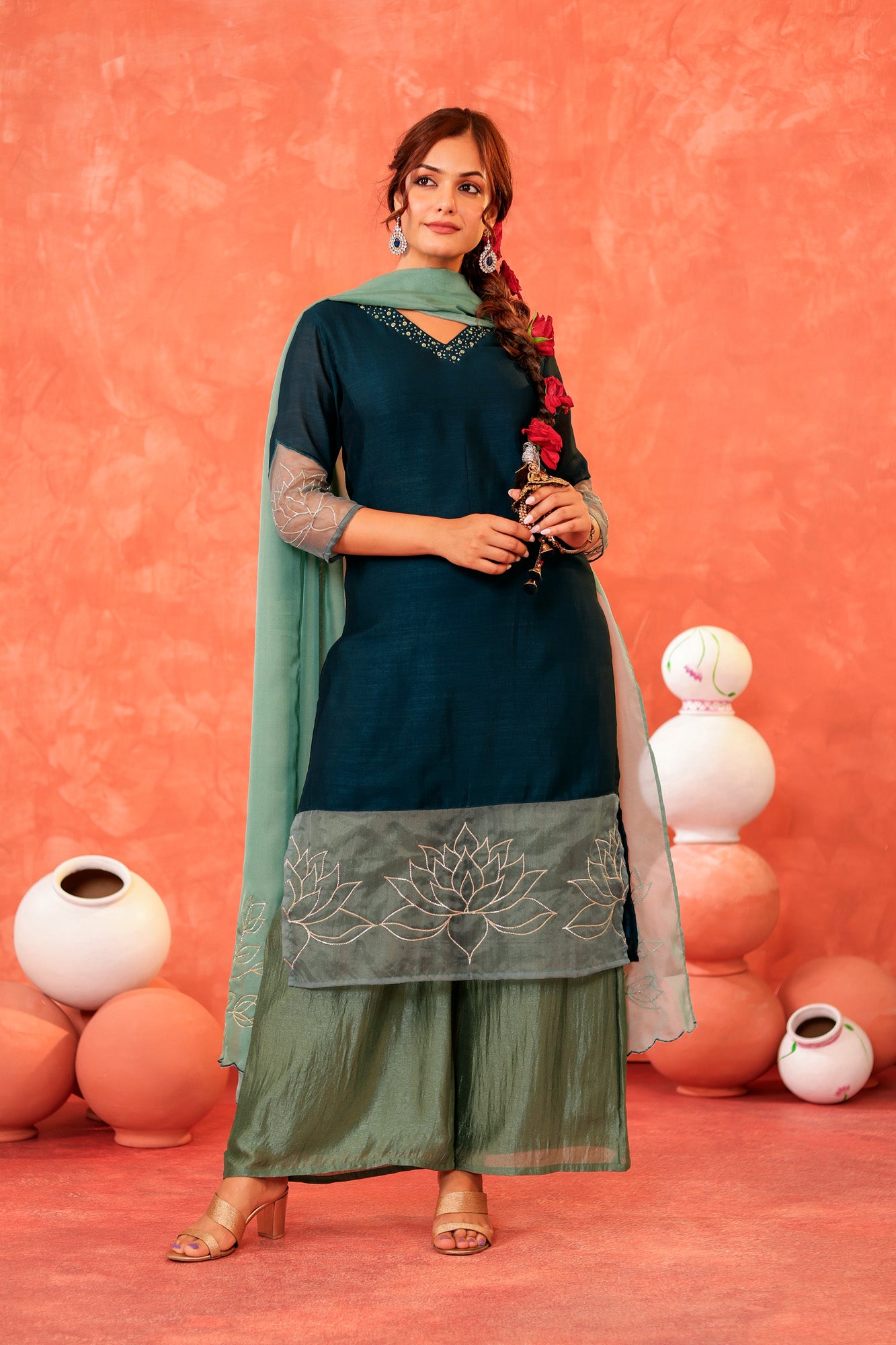 Deep Green Kurta Set with Palazzo