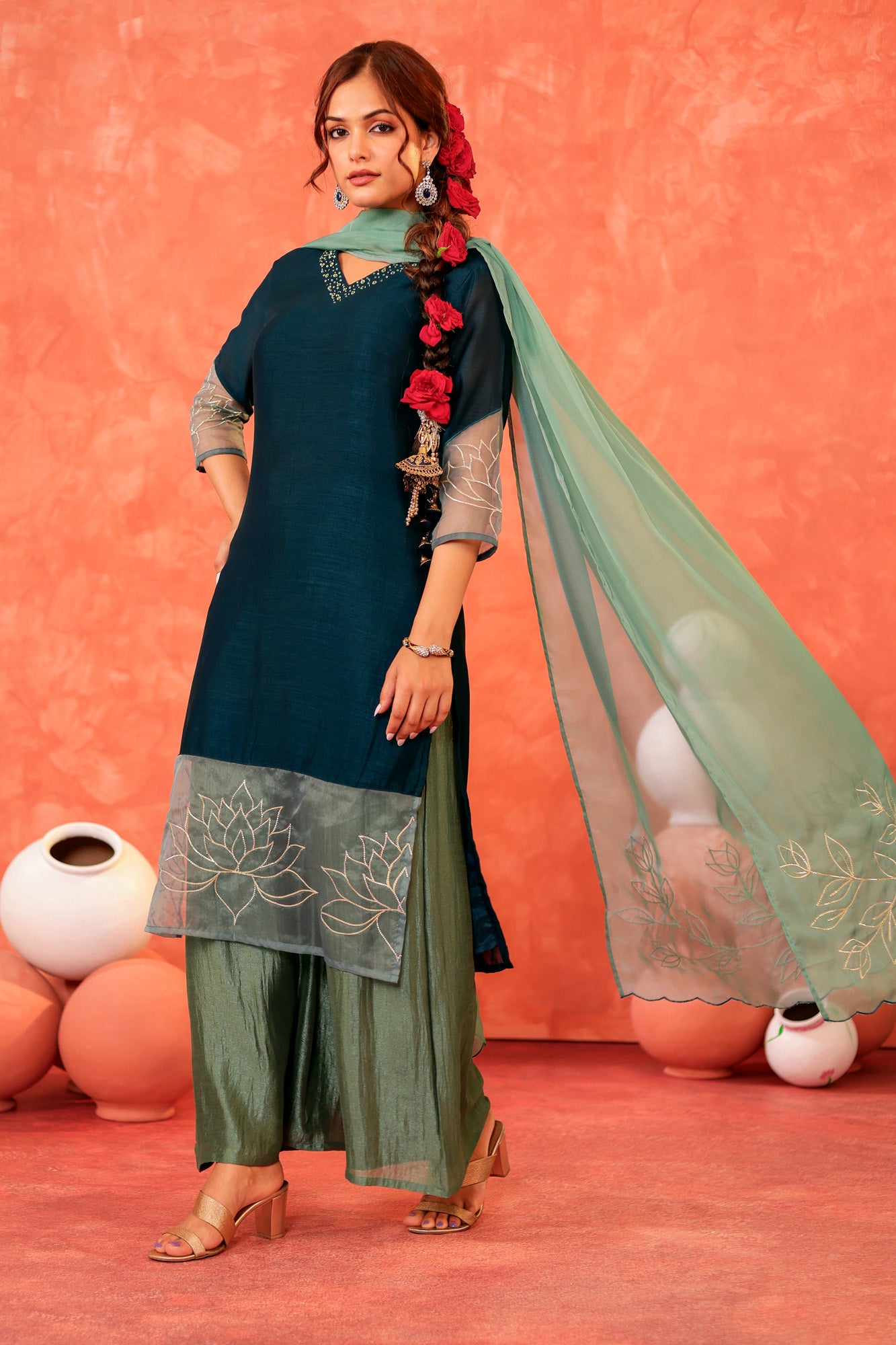 Deep Green Kurta Set with Palazzo