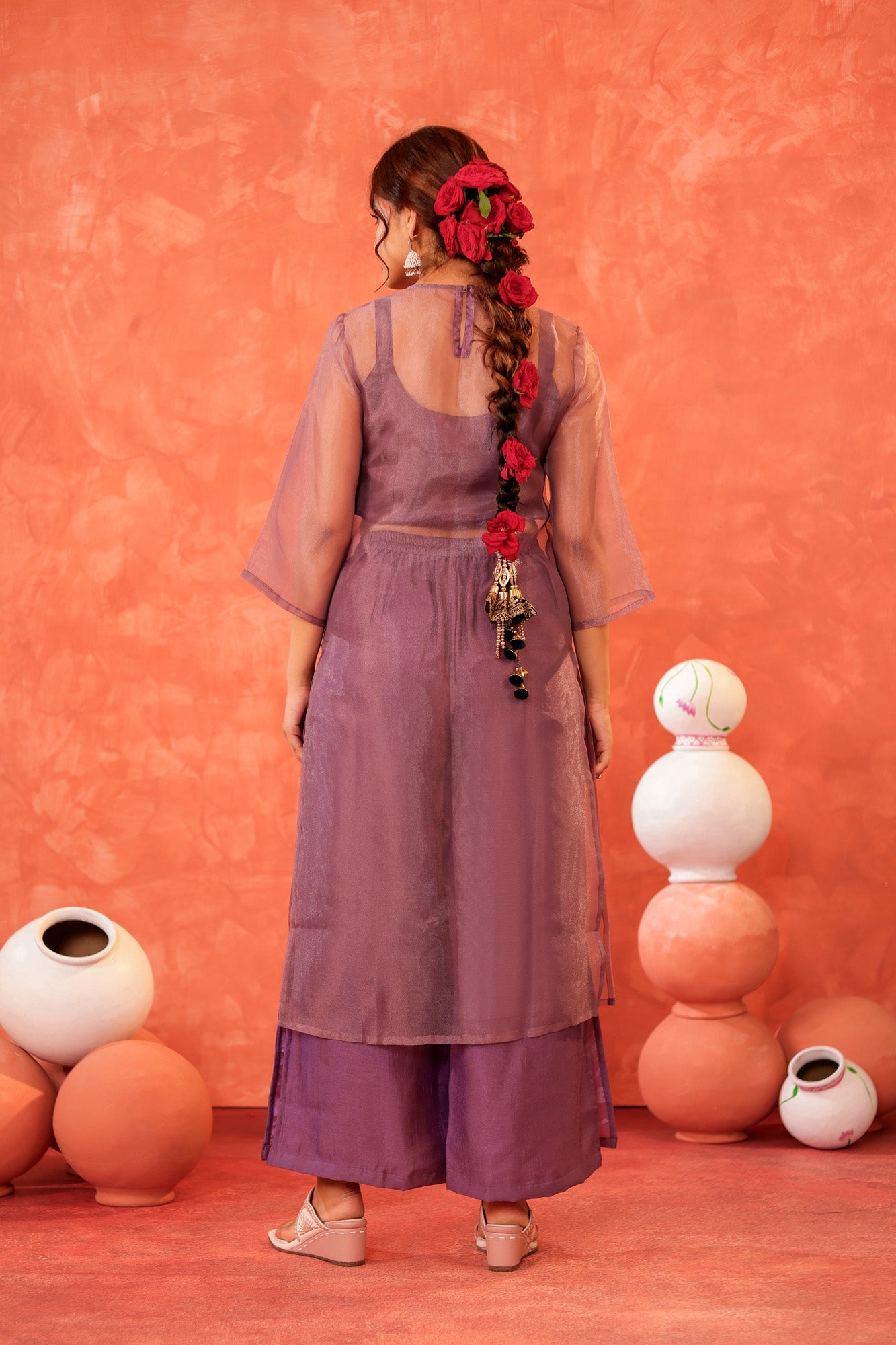 Lavender Double Layer Kurti Set