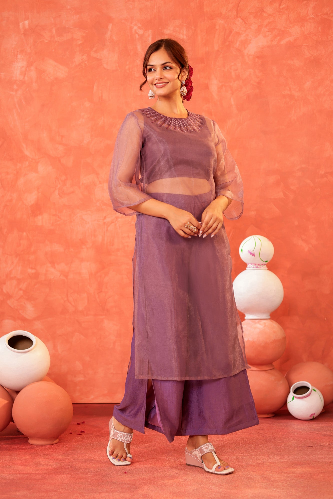 Lavender Double Layer Kurti Set