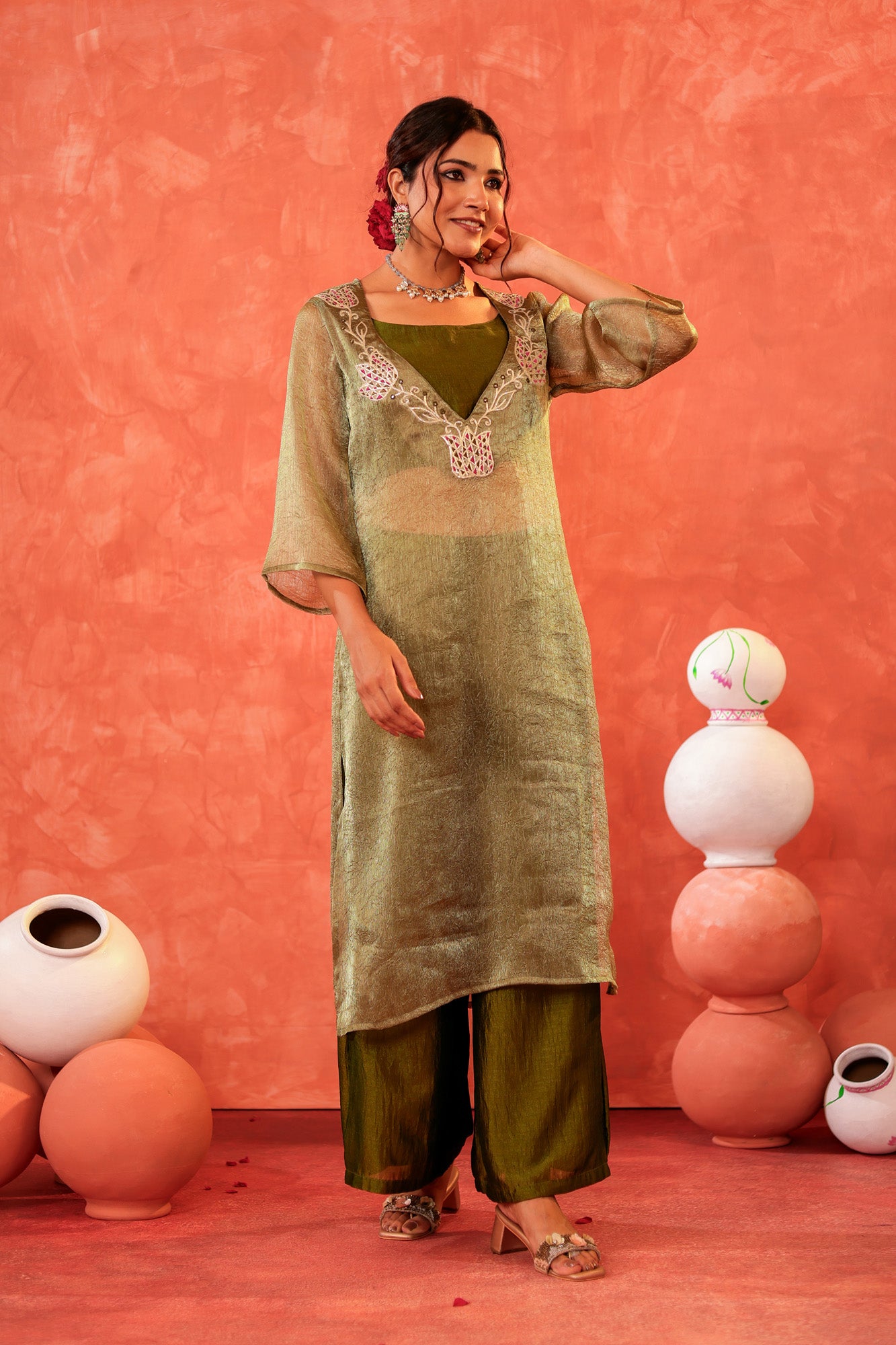 Mehndi Double Layer Tunic Set