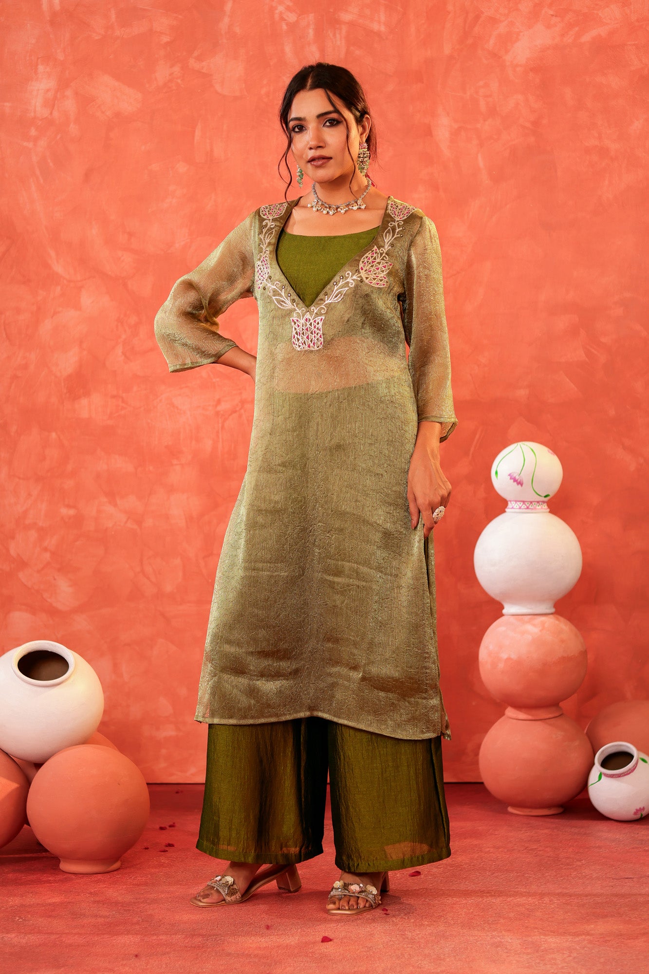 Mehndi Double Layer Tunic Set