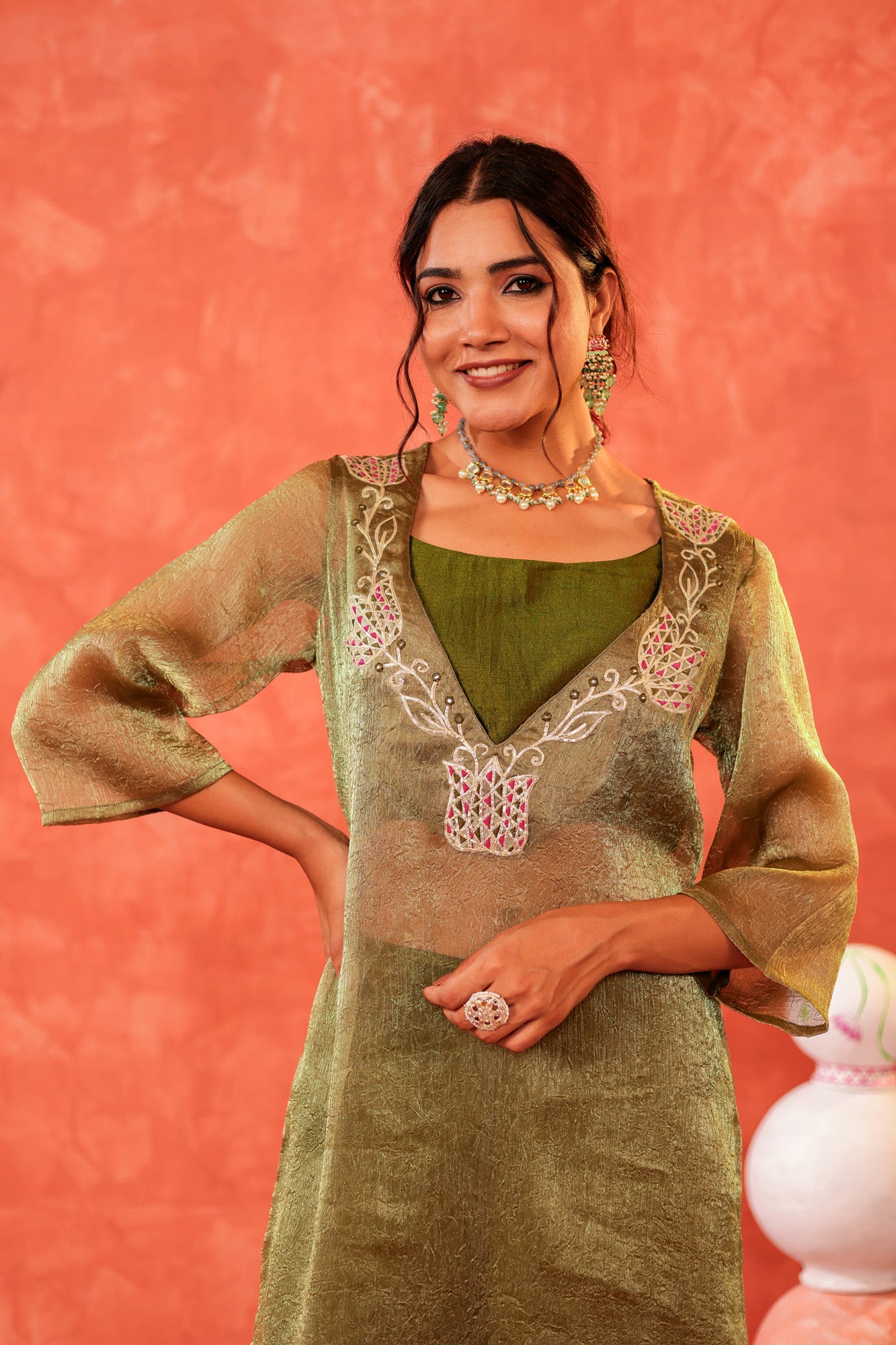 Mehndi Double Layer Tunic Set