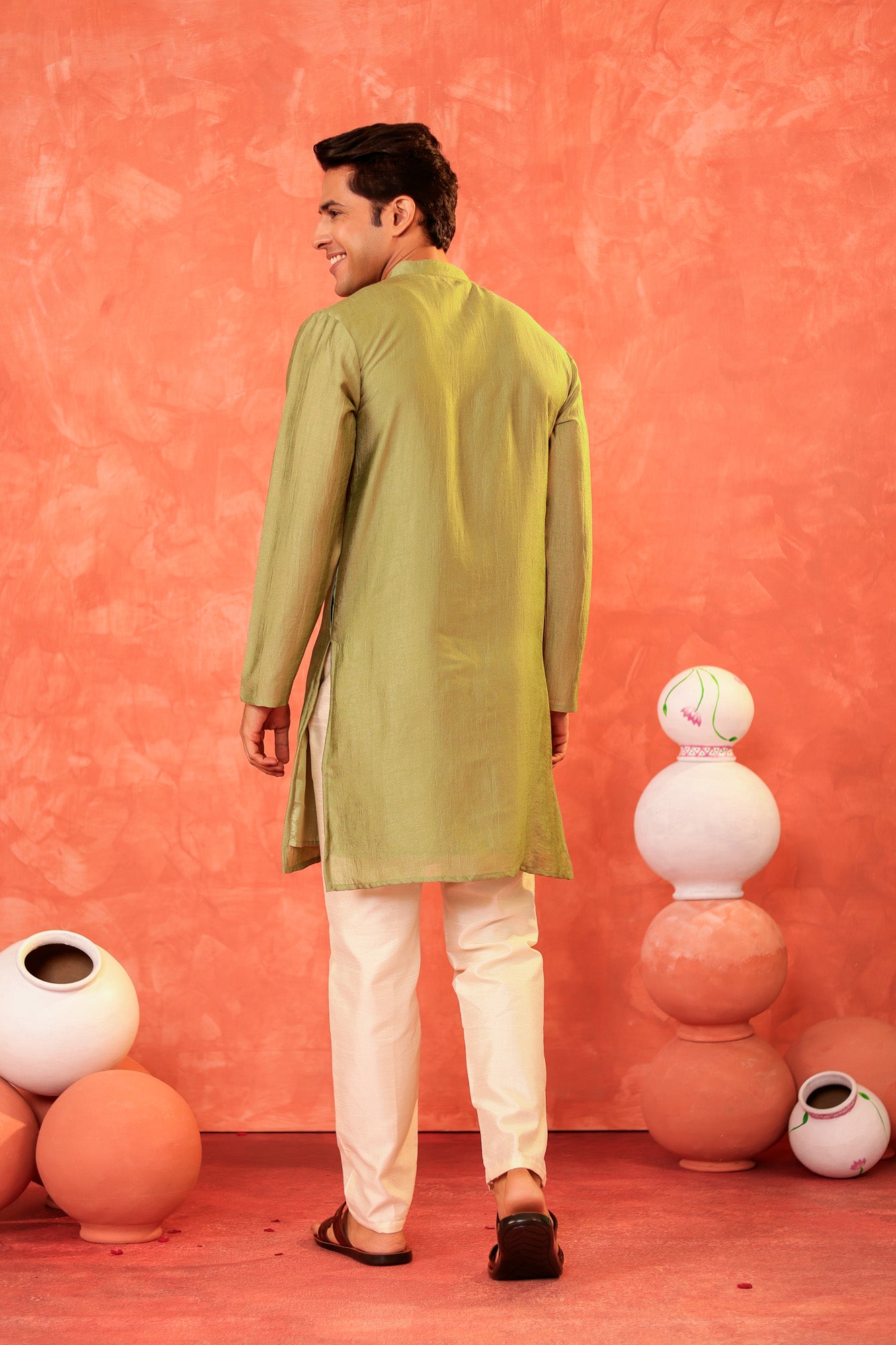 Dusty Green Mens Kurta Pajama