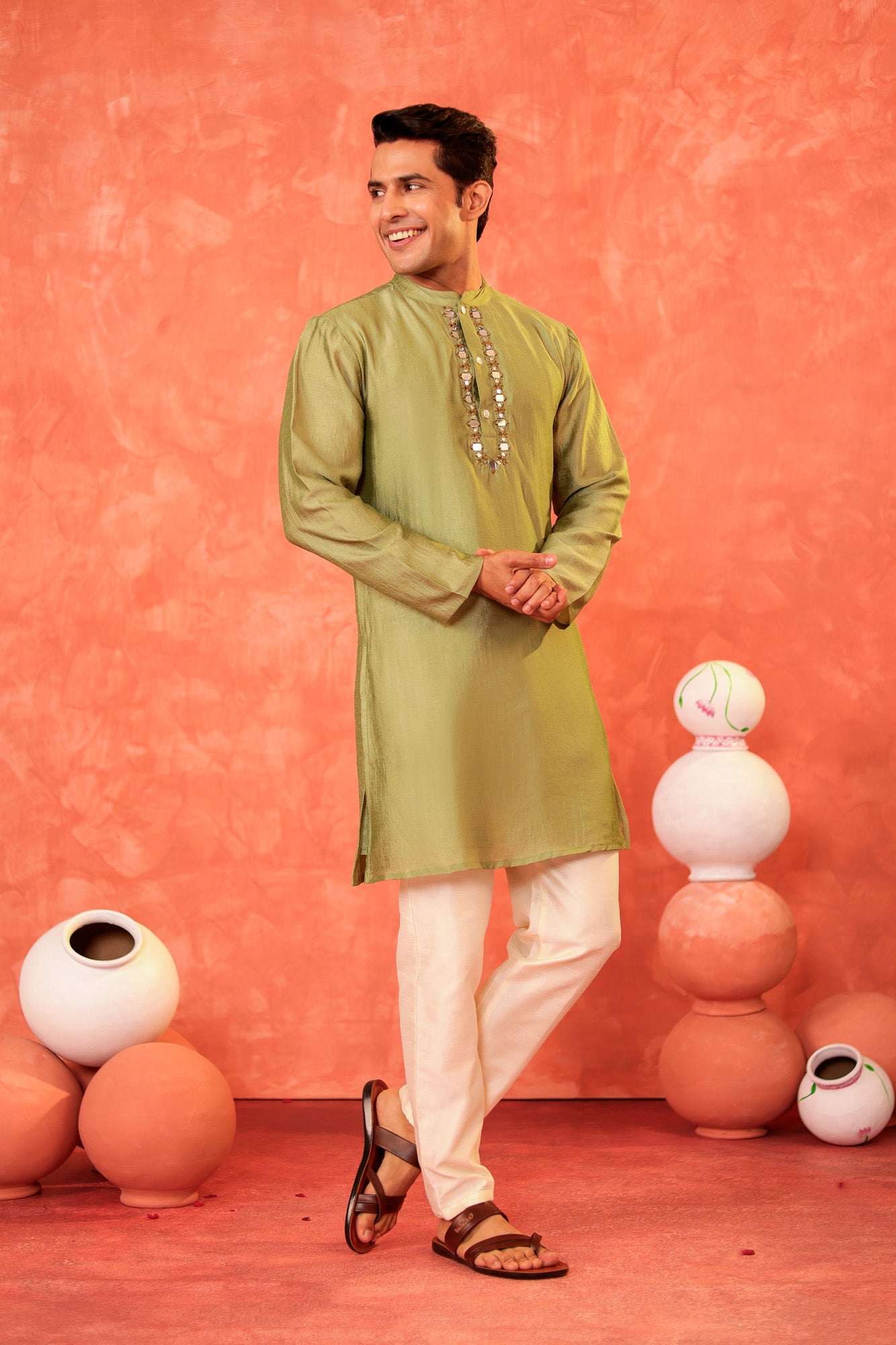 Dusty Green Mens Kurta Pajama