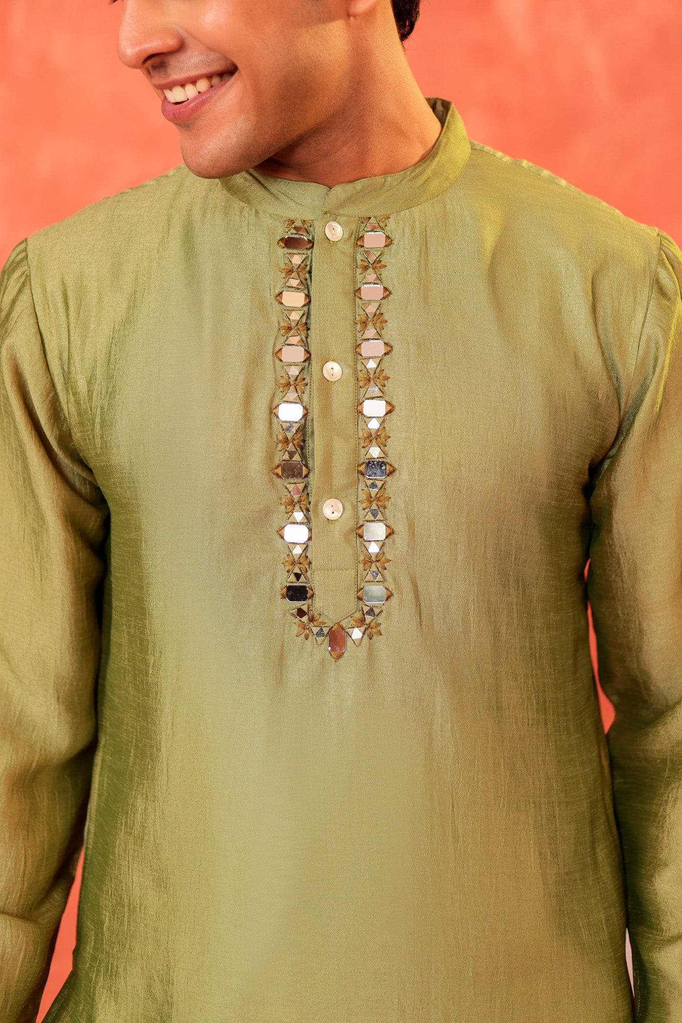 Dusty Green Mens Kurta Pajama