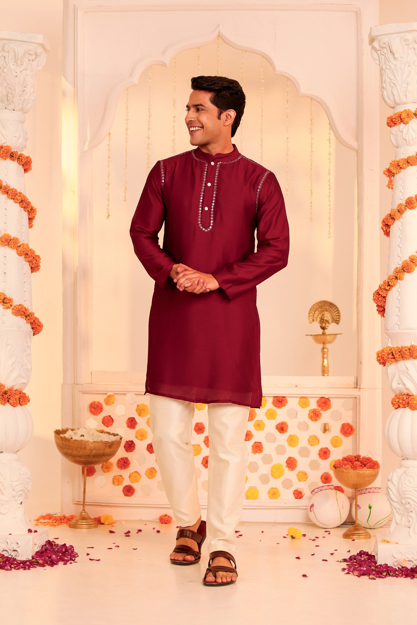 Maroon Utsav Mens Kurta Pajama