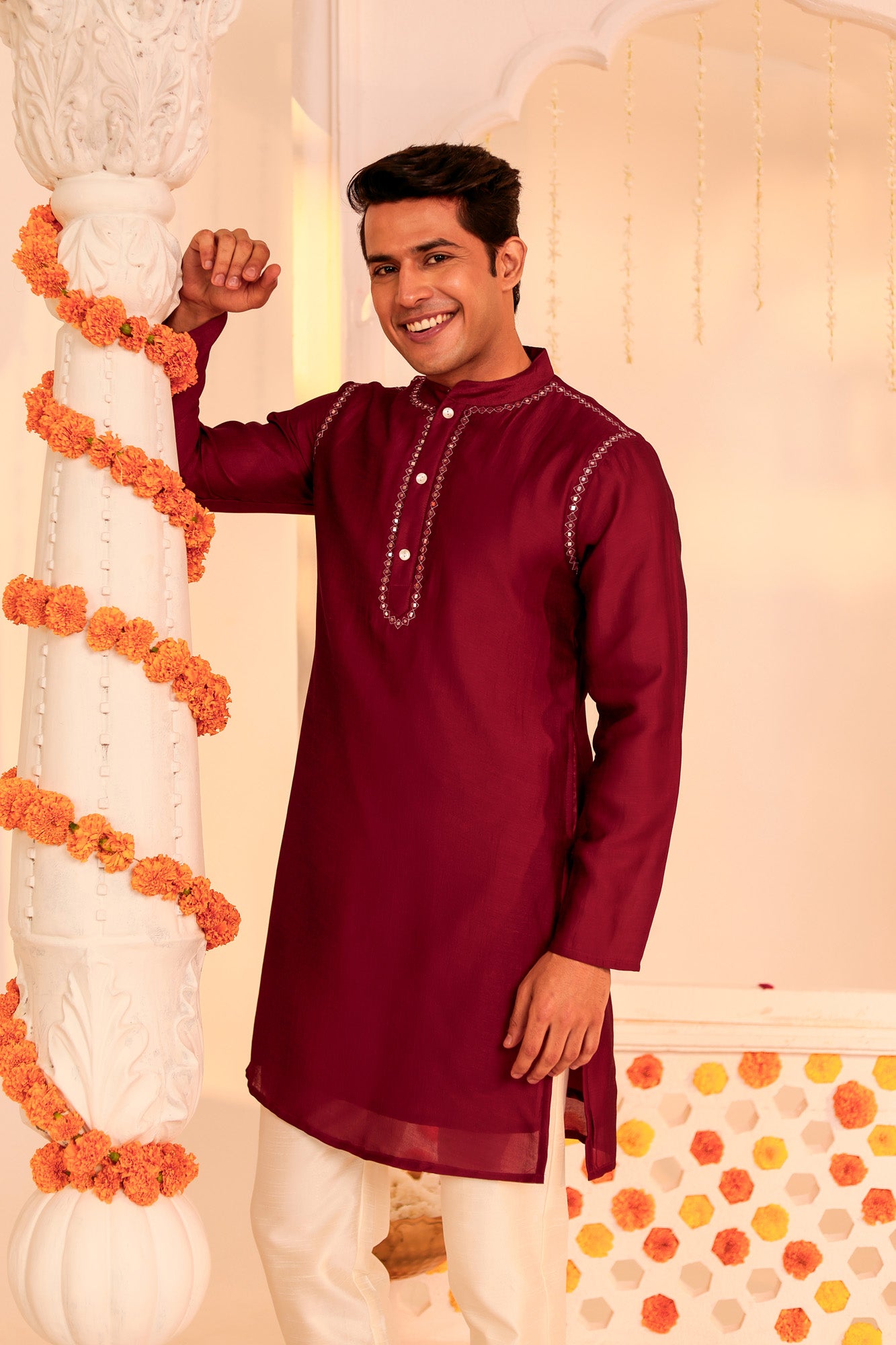 Maroon Utsav Mens Kurta Pajama