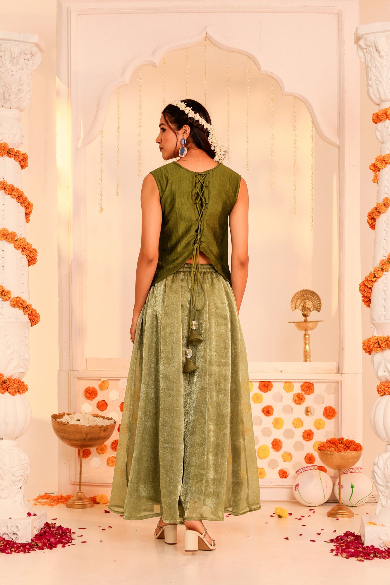 Green Sleeveless Kurti and Palazzo Set