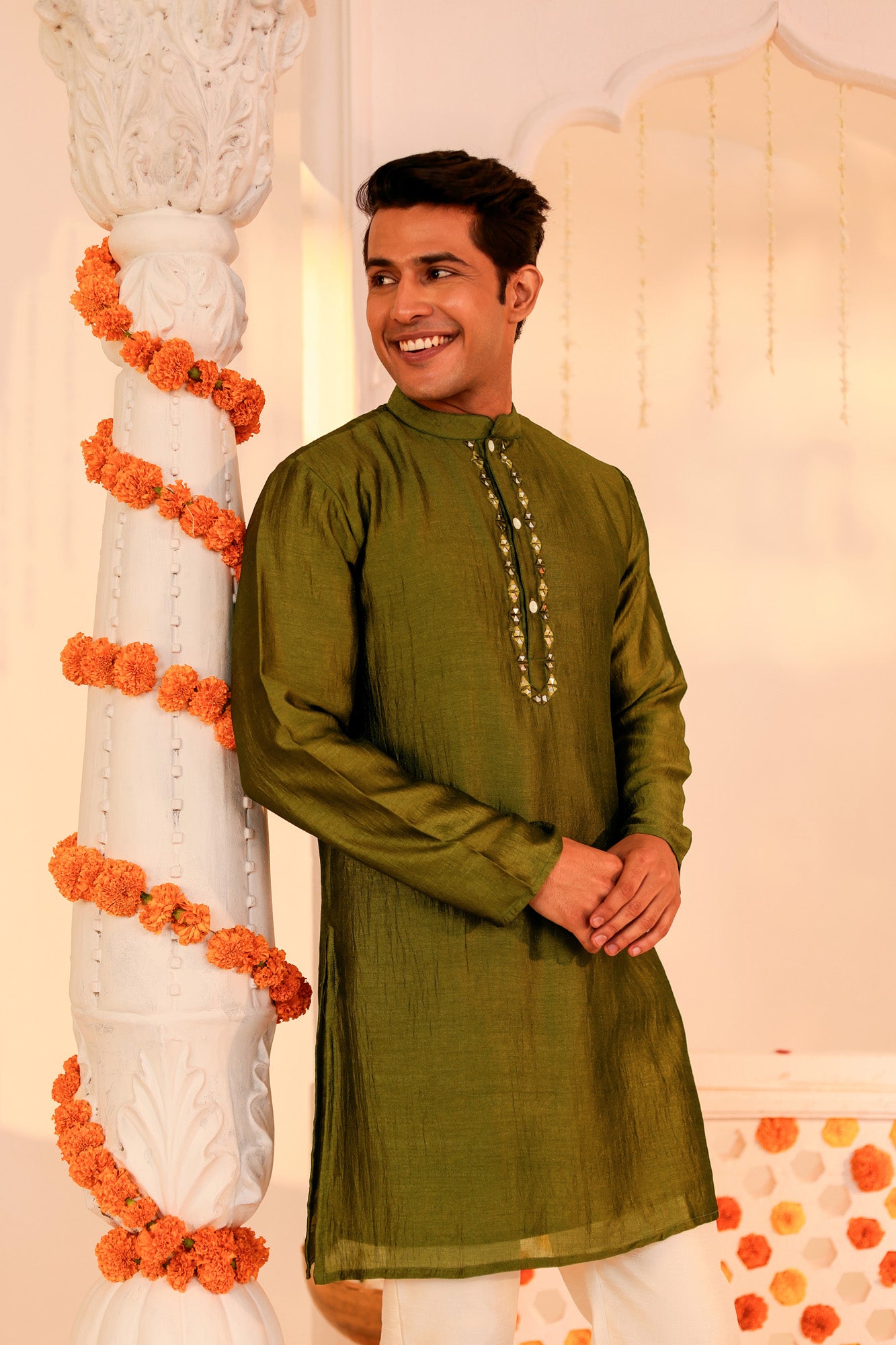 Dark Green Utsav Mens Kurta Pajama