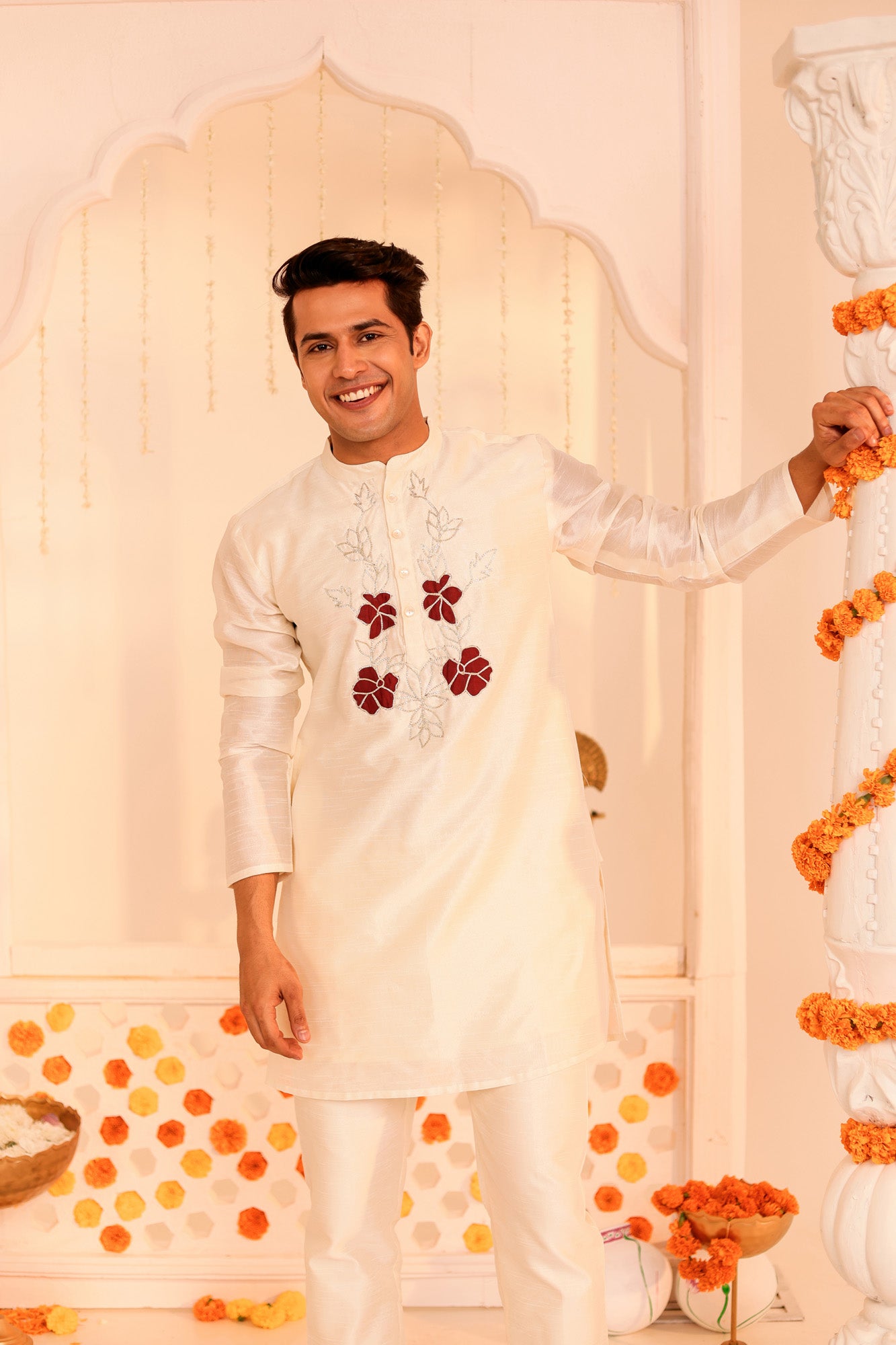 White Embroidered Ustav Mens Kurta Pajama