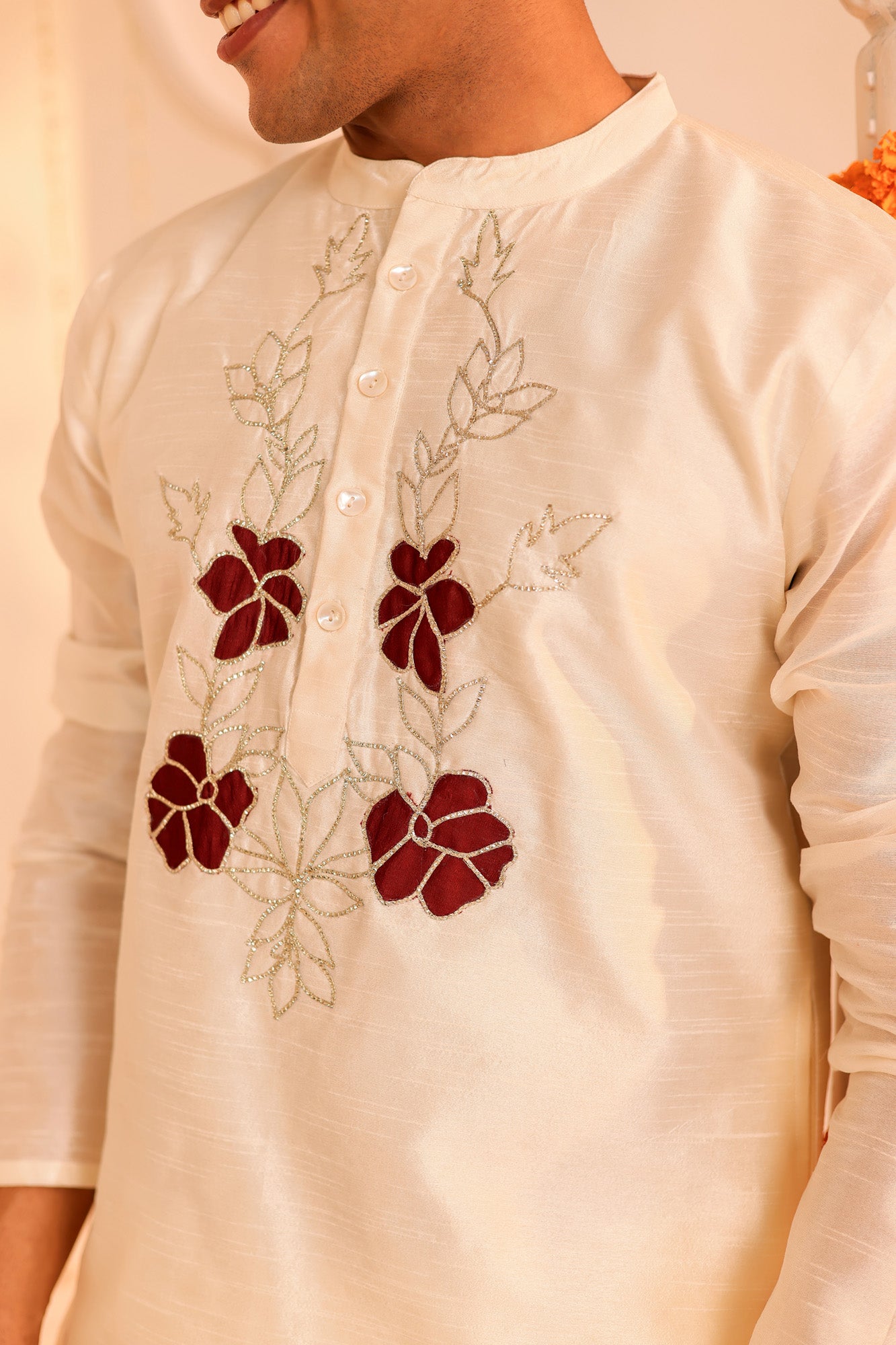 White Embroidered Ustav Mens Kurta Pajama