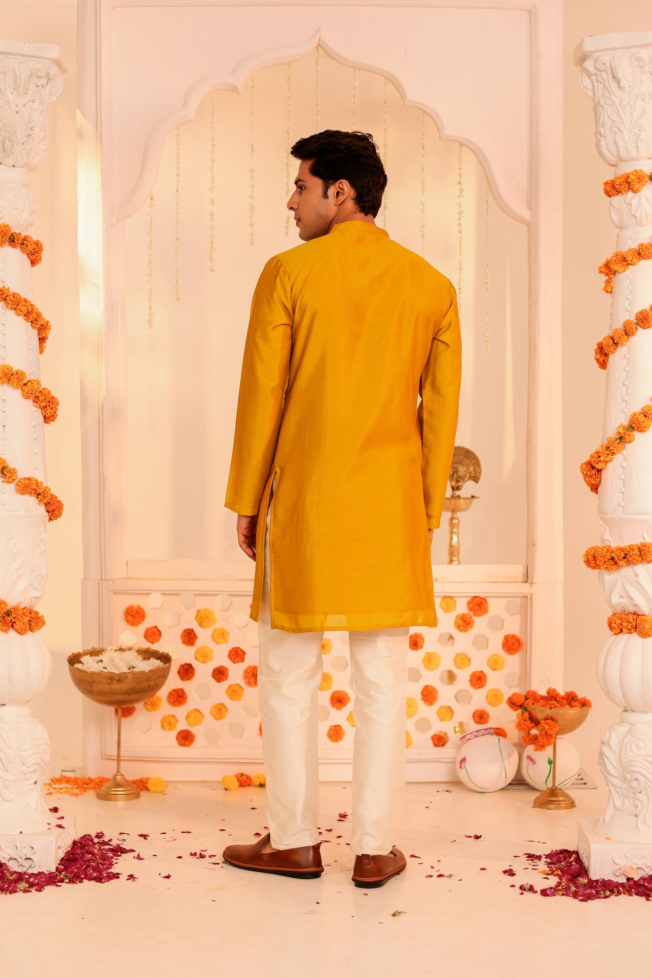 Mustard Utsav Embroidered Mens Kurta Pajama