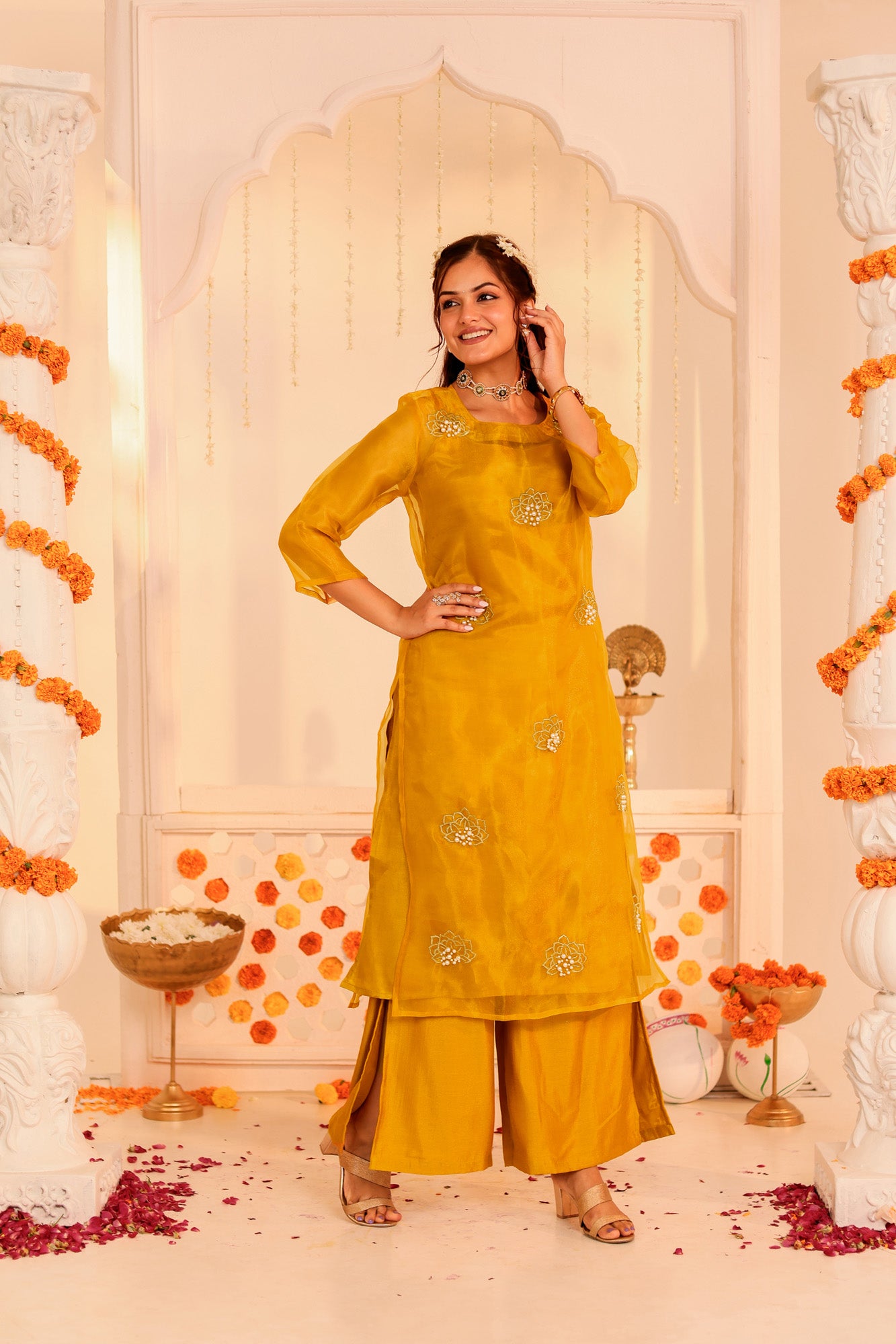 Mustard Kurta and Palazzo Set