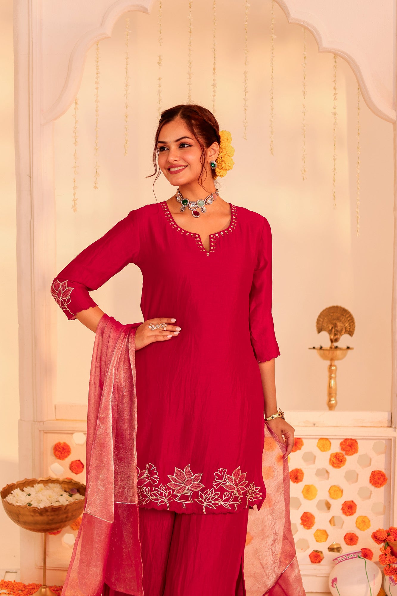 Bright Red Kurti Set