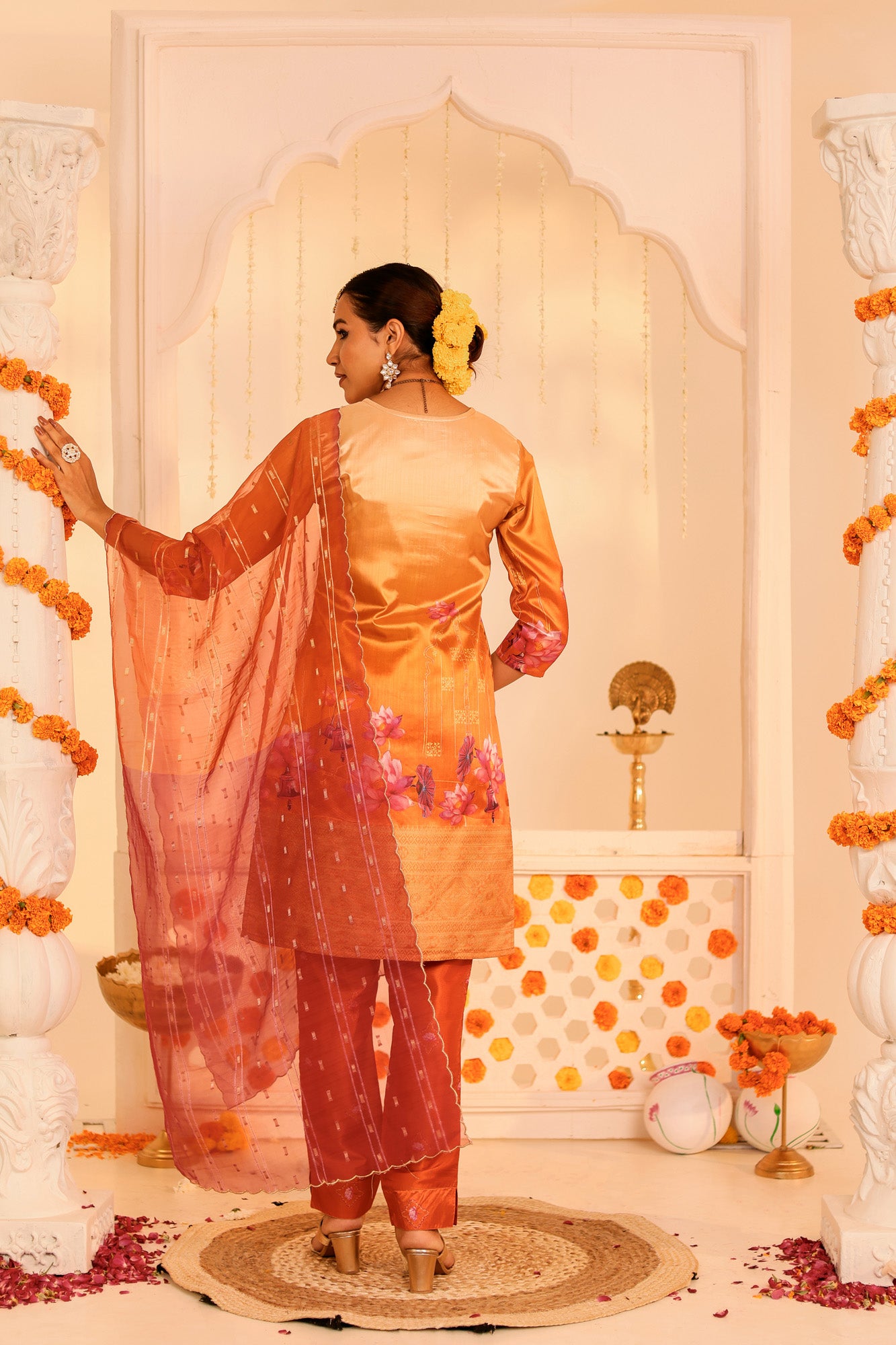 Orange Embroidered Kurta Set