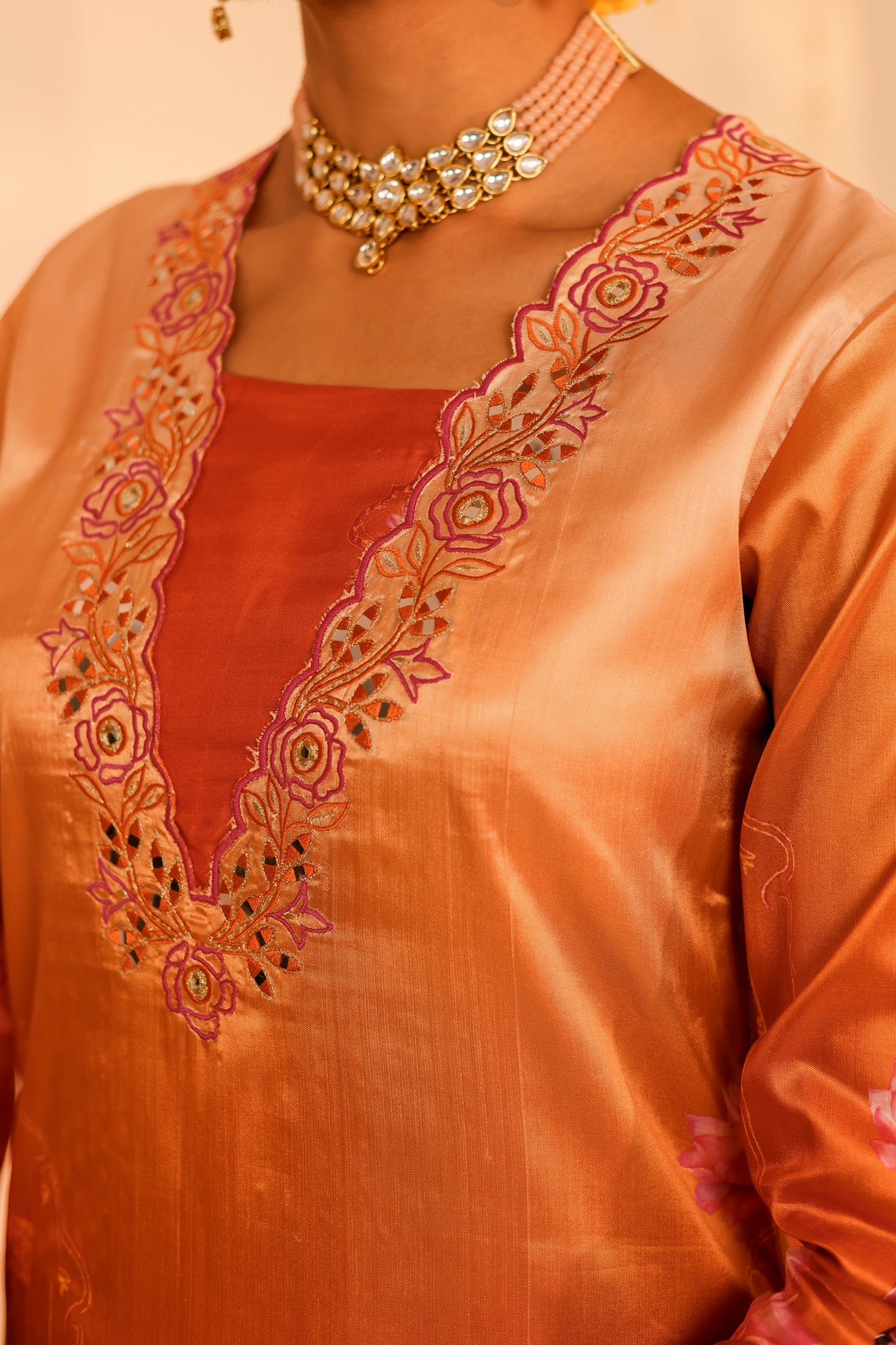 Orange Embroidered Kurta Set