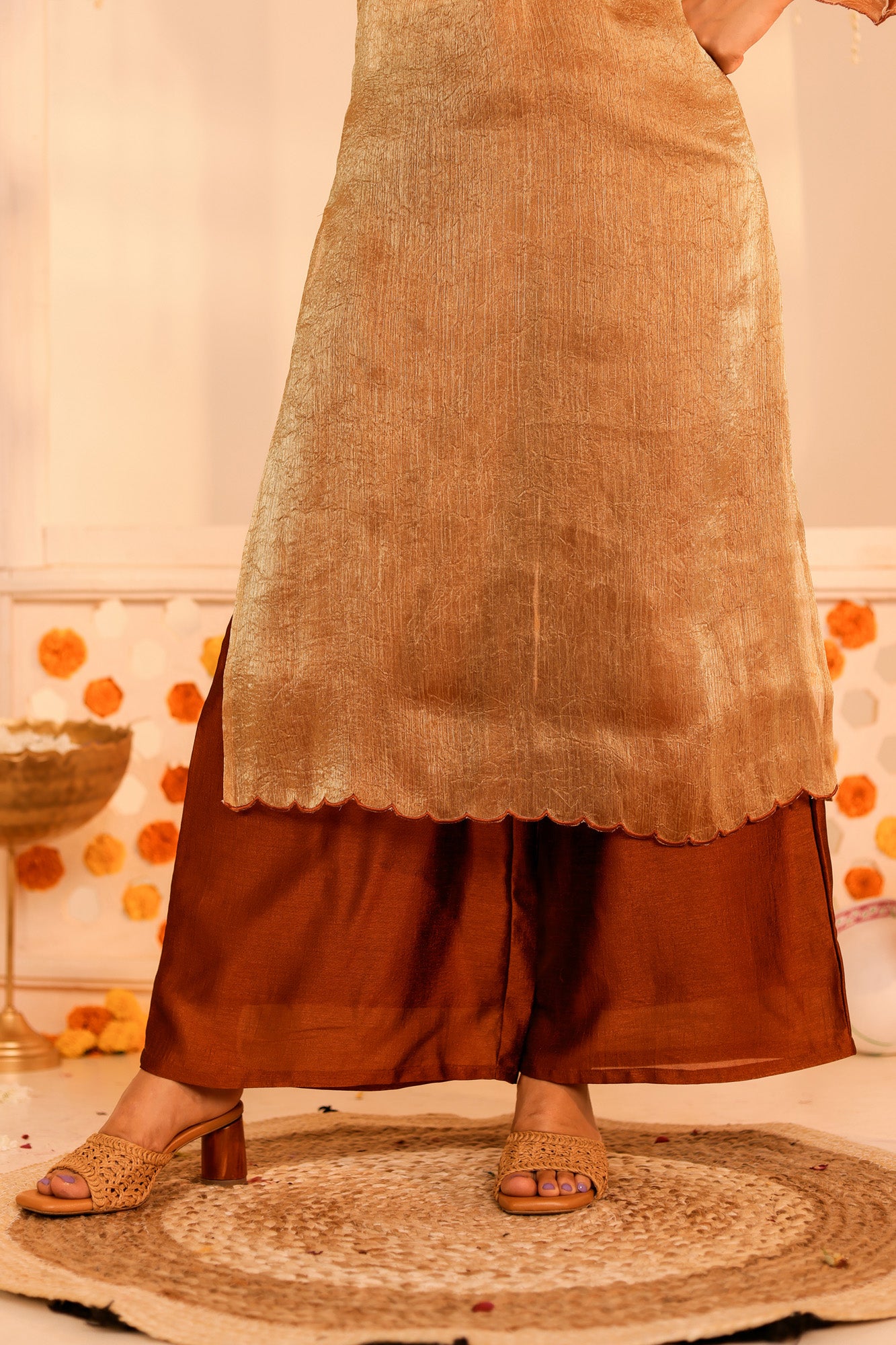 Maroon Gold Double Layer Kurta Set