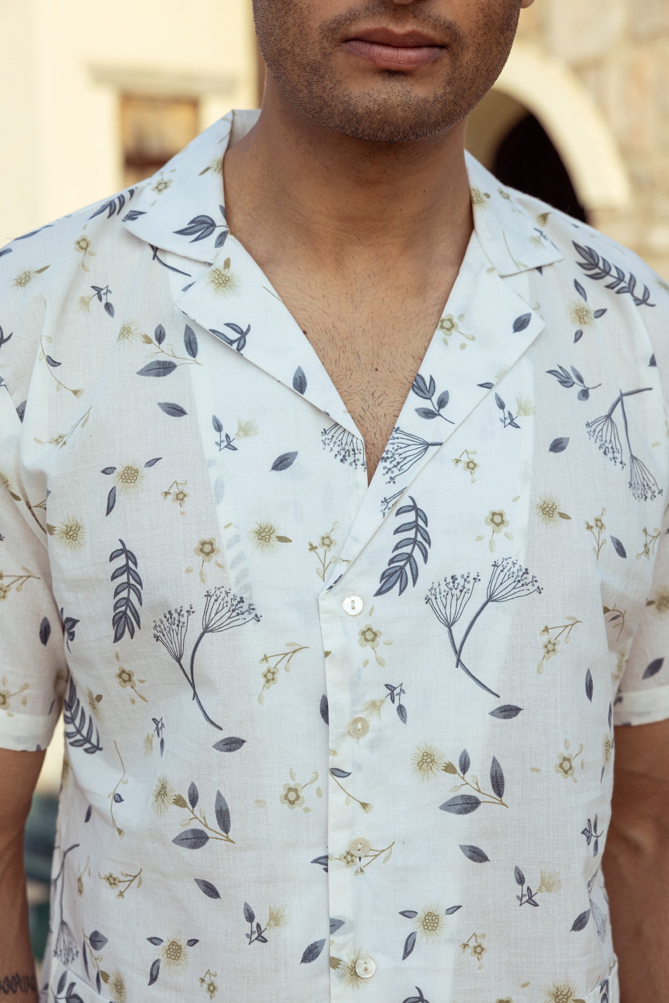 Tropical Print Cuban Collar Mens Shirt