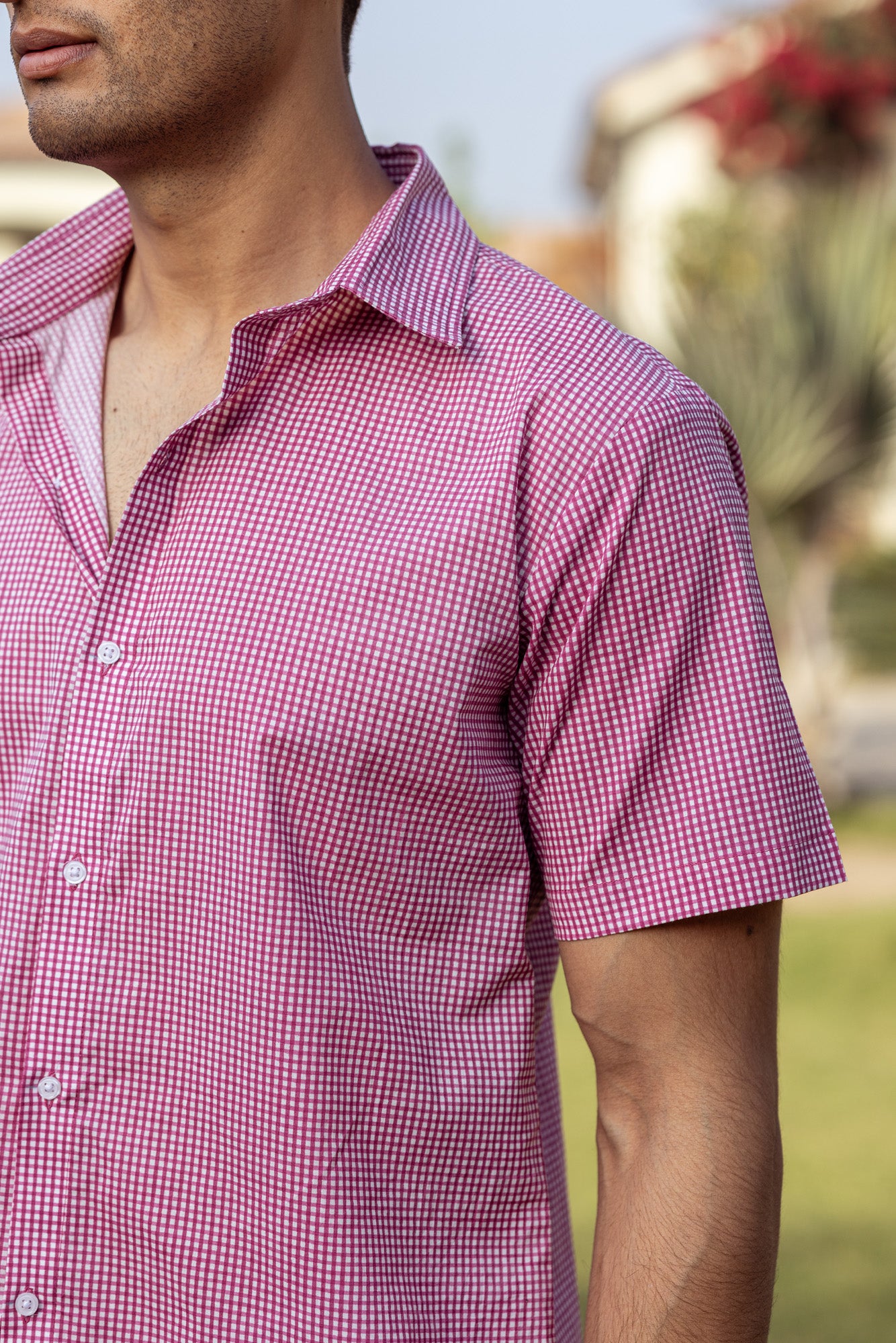 Pink Checks Half Sleeve Shirt