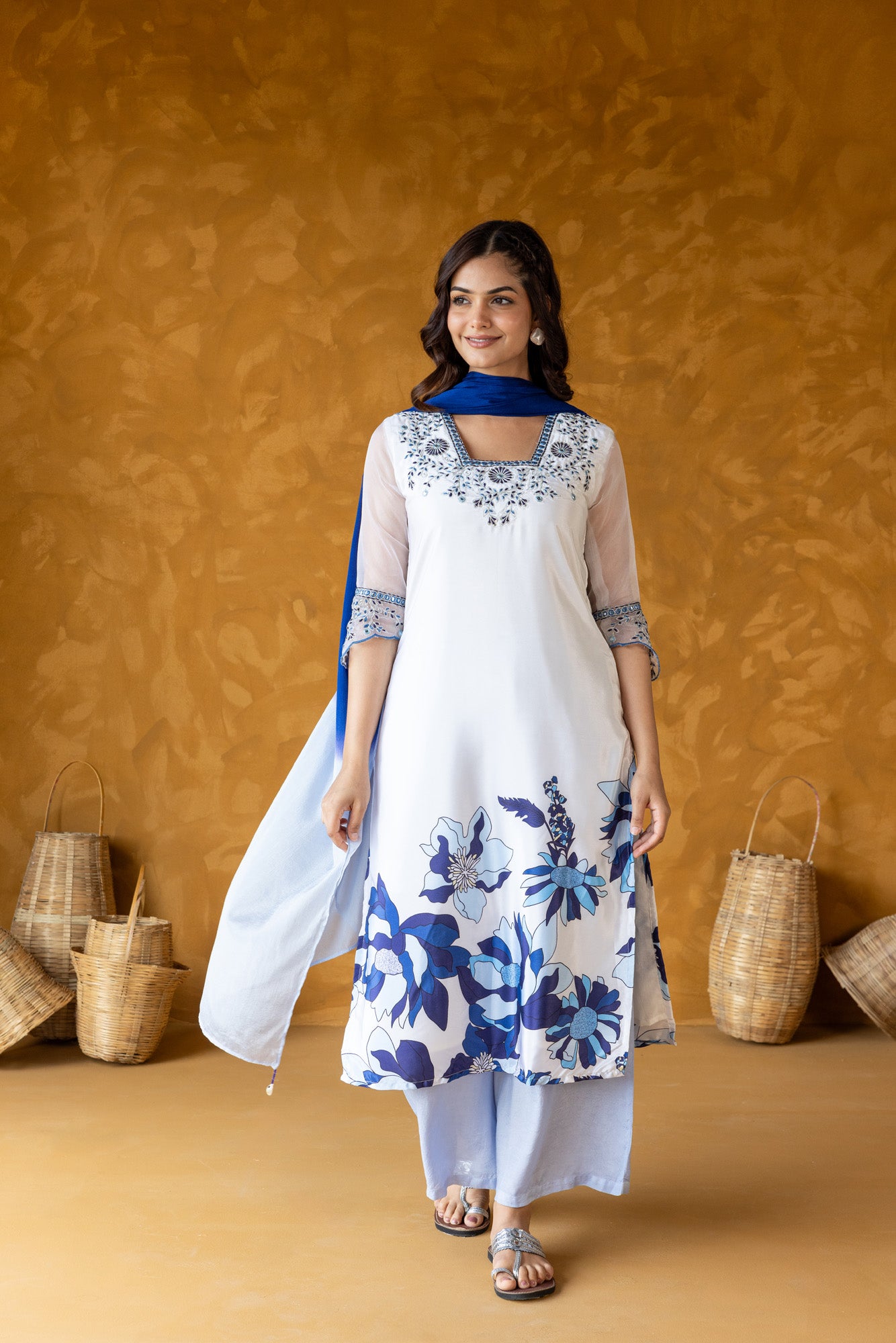 Embroidered Neckline Kurta Set