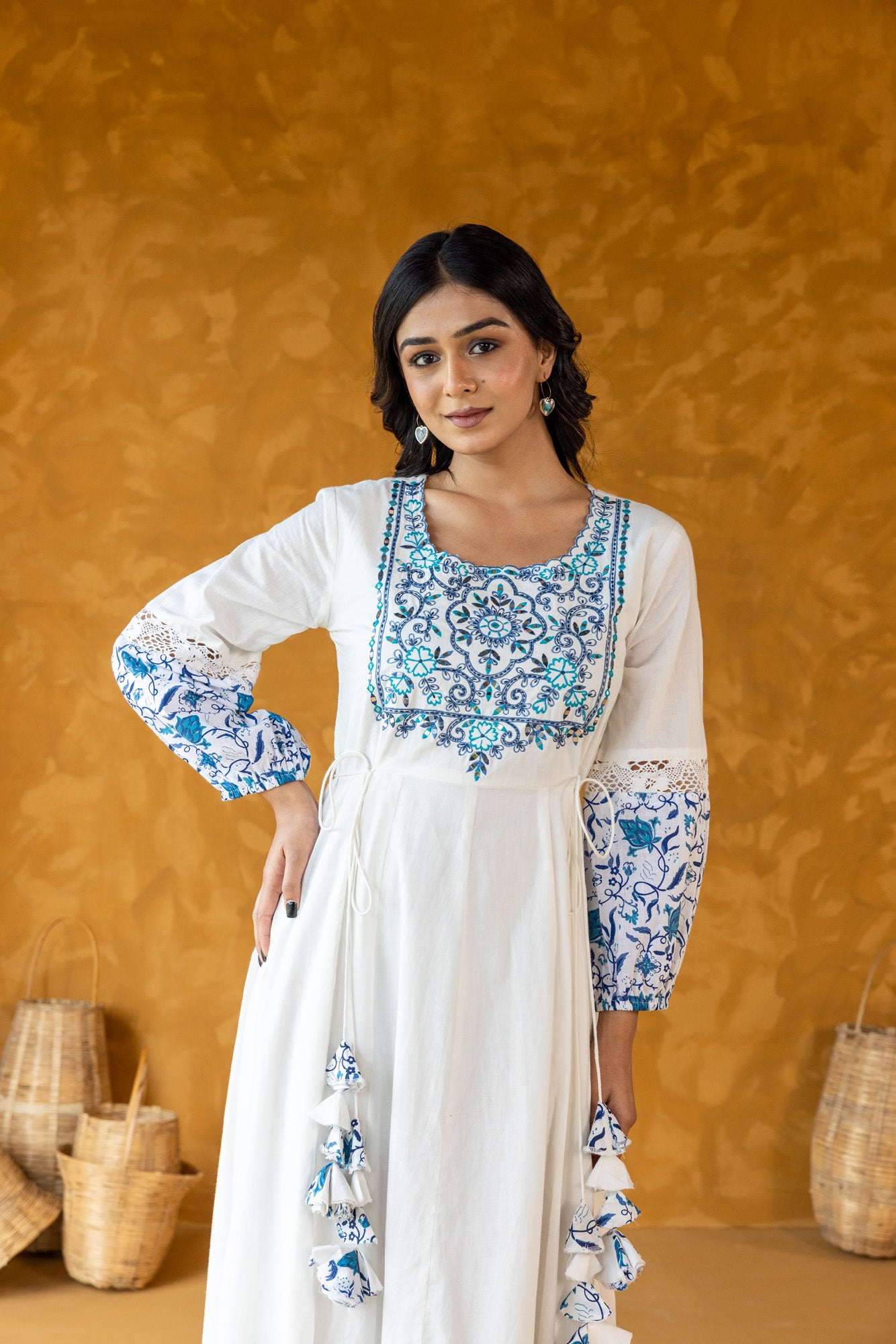 Azure Embroidered Long Dress