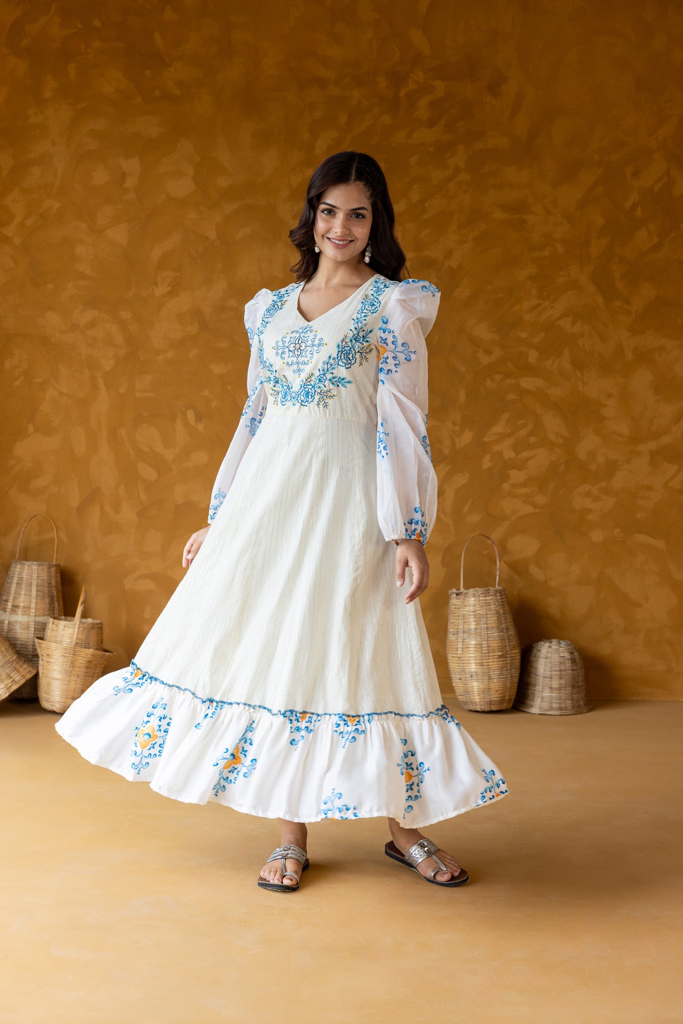 Azure Embroidered Yoke Dress