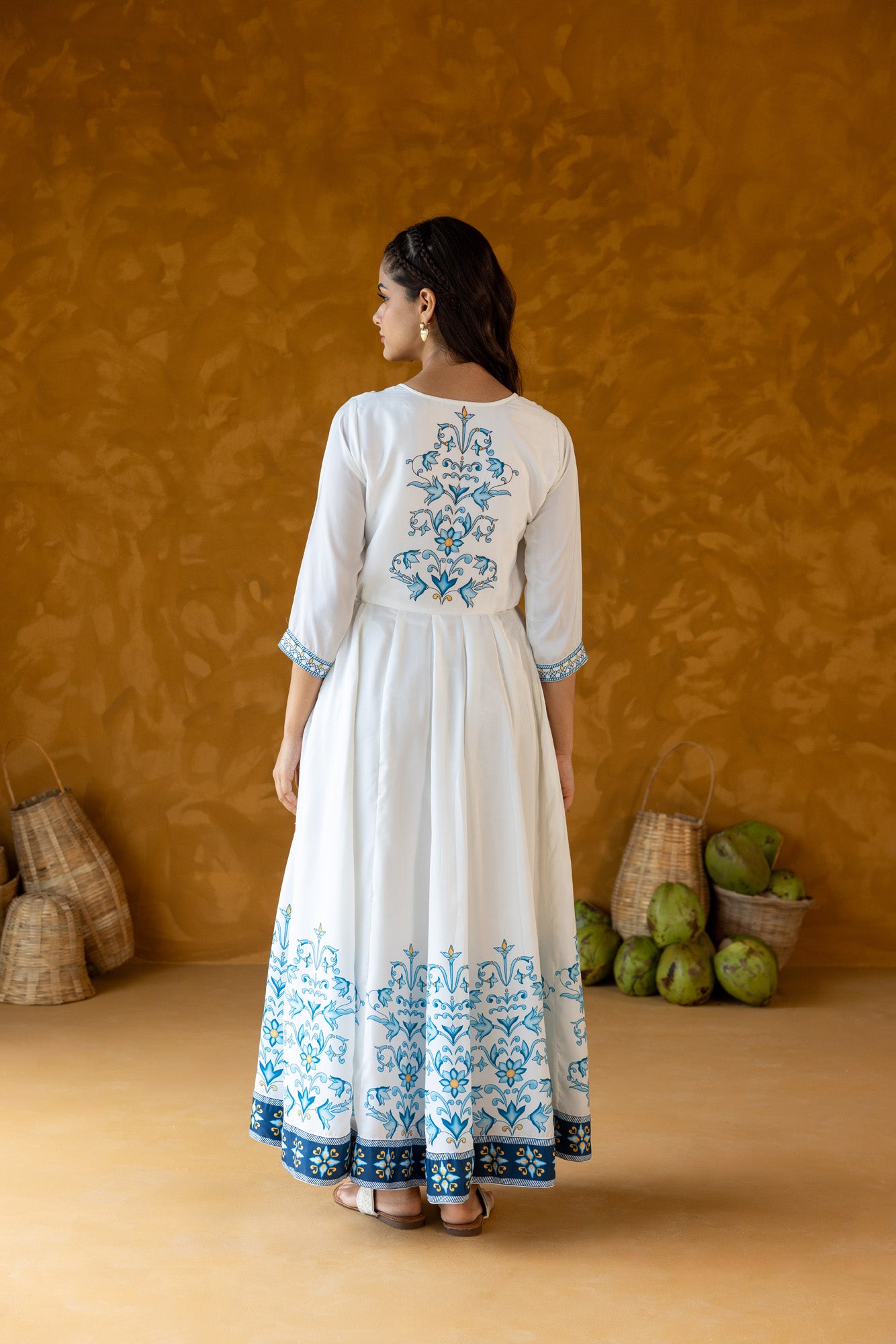 Embroidered Neckline Long Dress