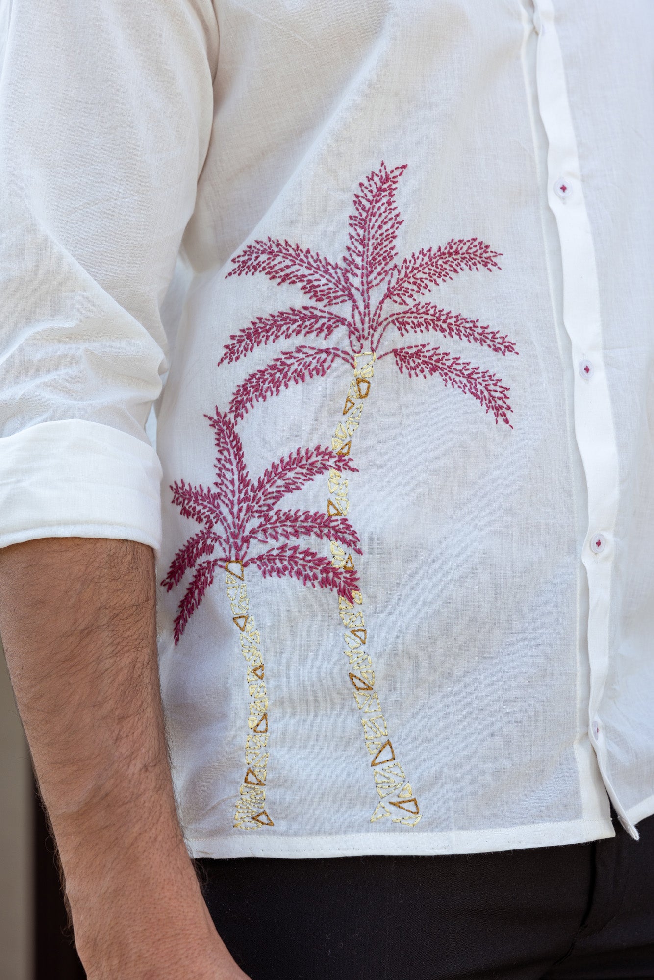 Tropical Embroidery Mens Shirt