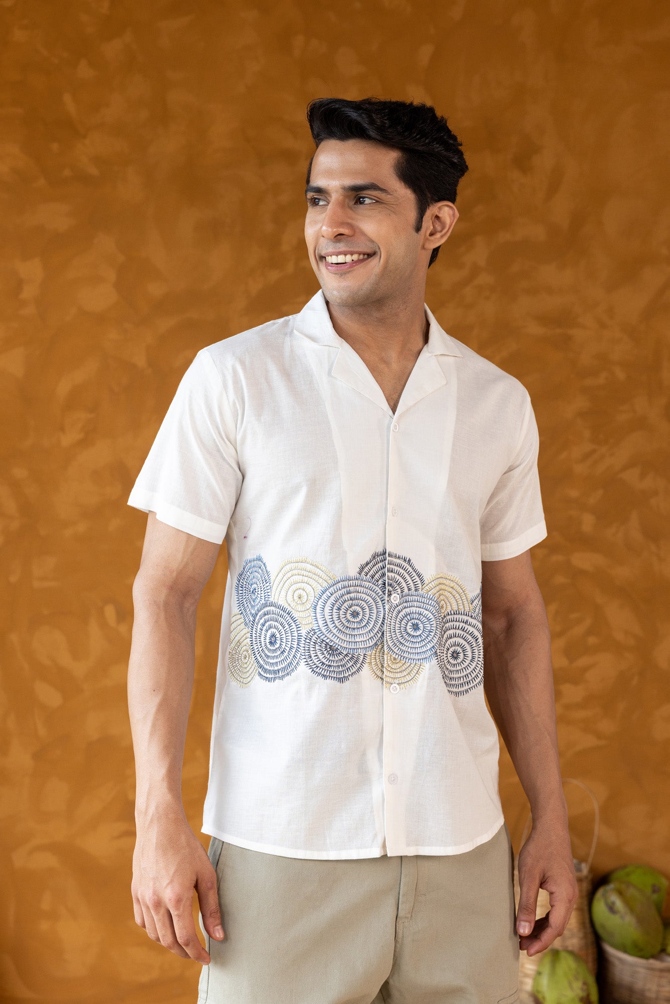 White Embroidered Resort Collar Shirt