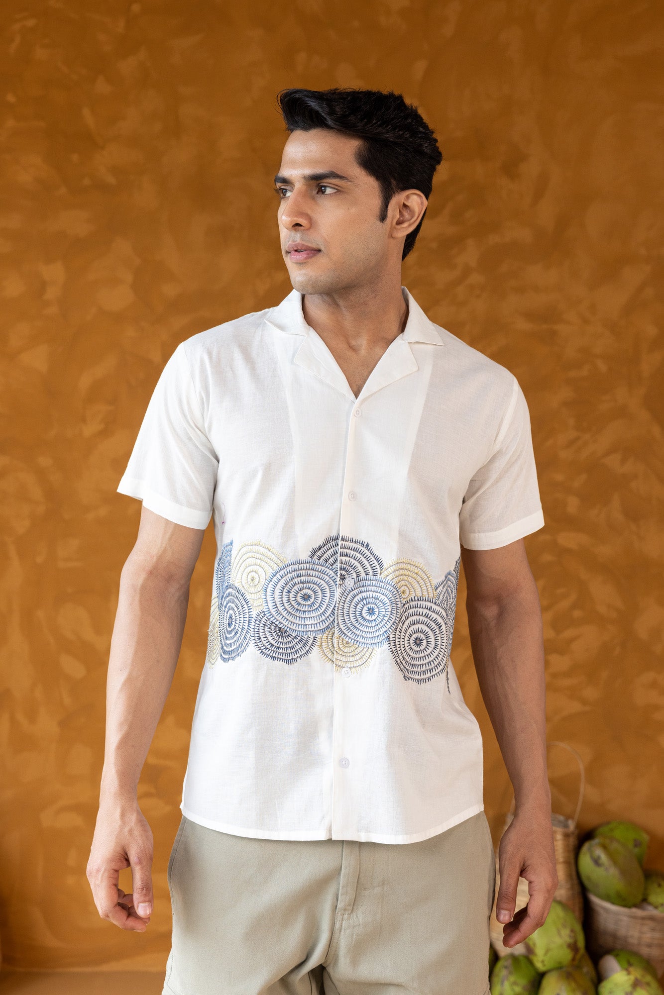 White Embroidered Resort Collar Shirt