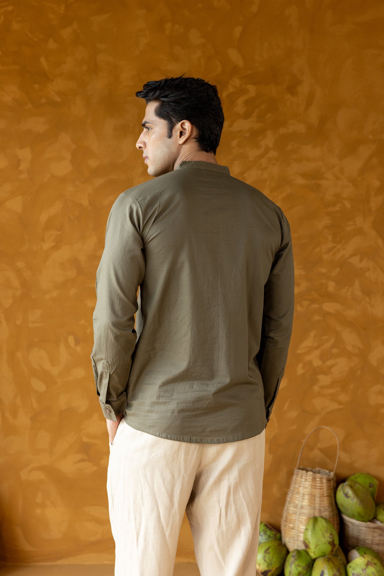 Khaki Chinese Collar Shirt