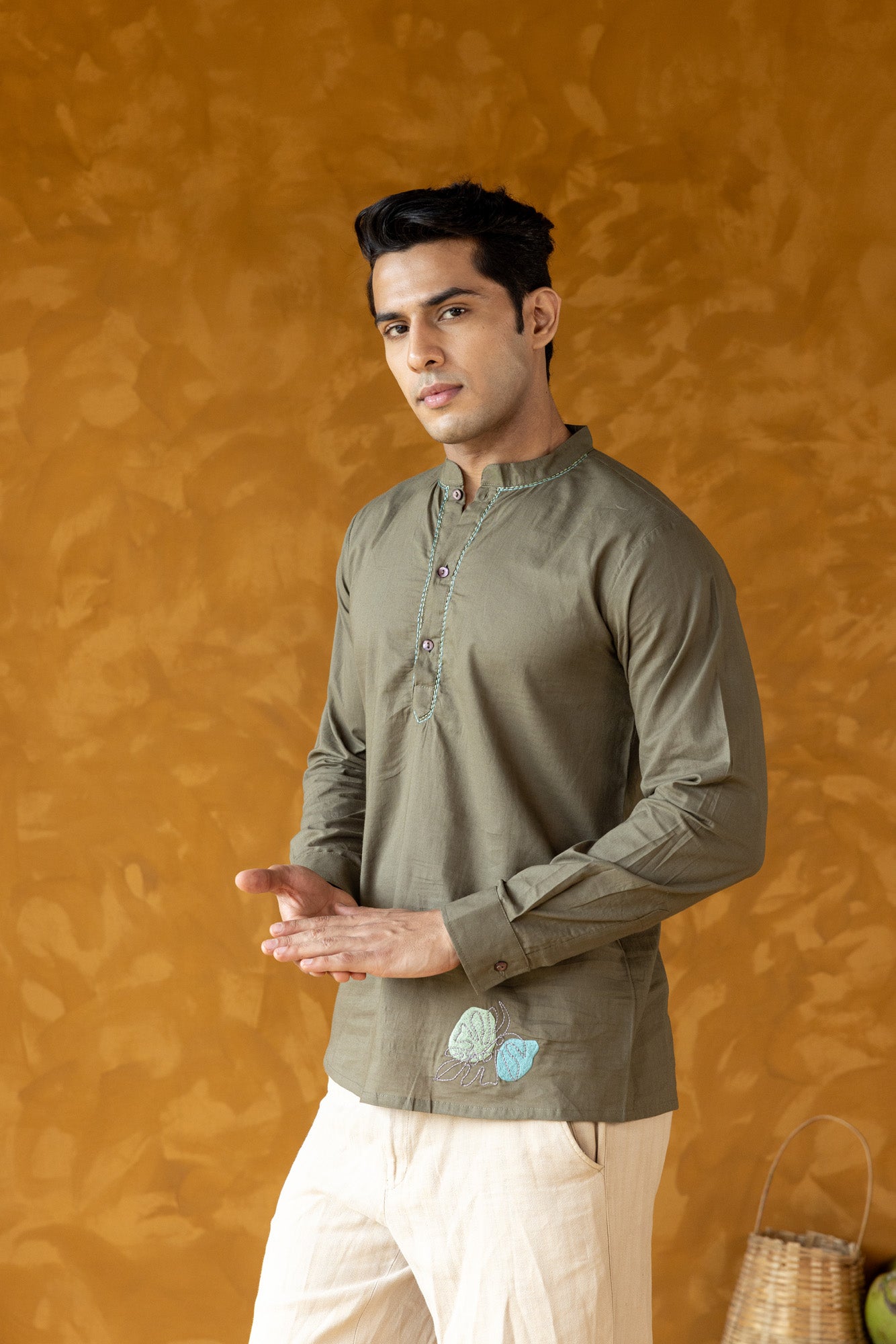 Khaki Chinese Collar Shirt