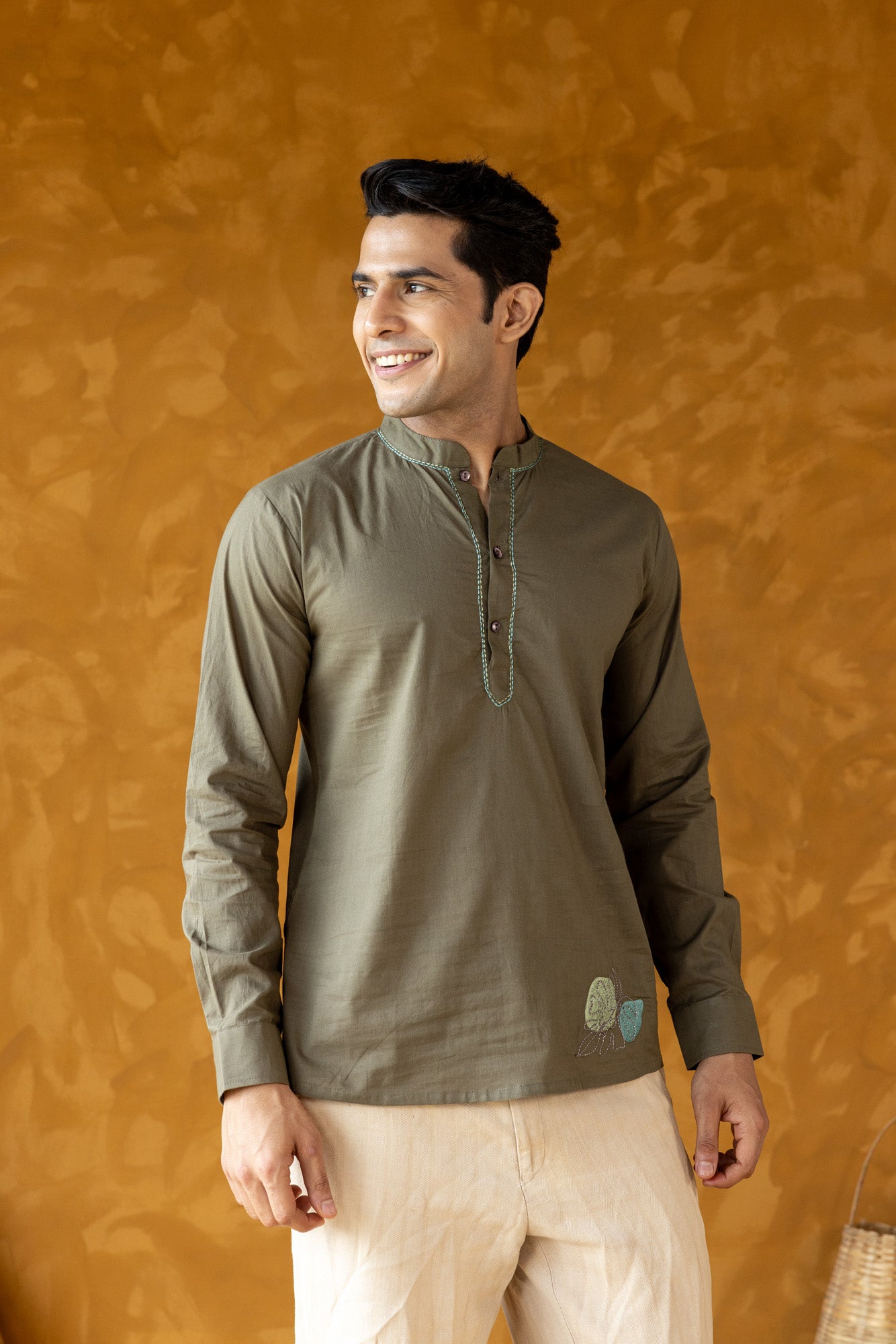 Khaki Chinese Collar Shirt