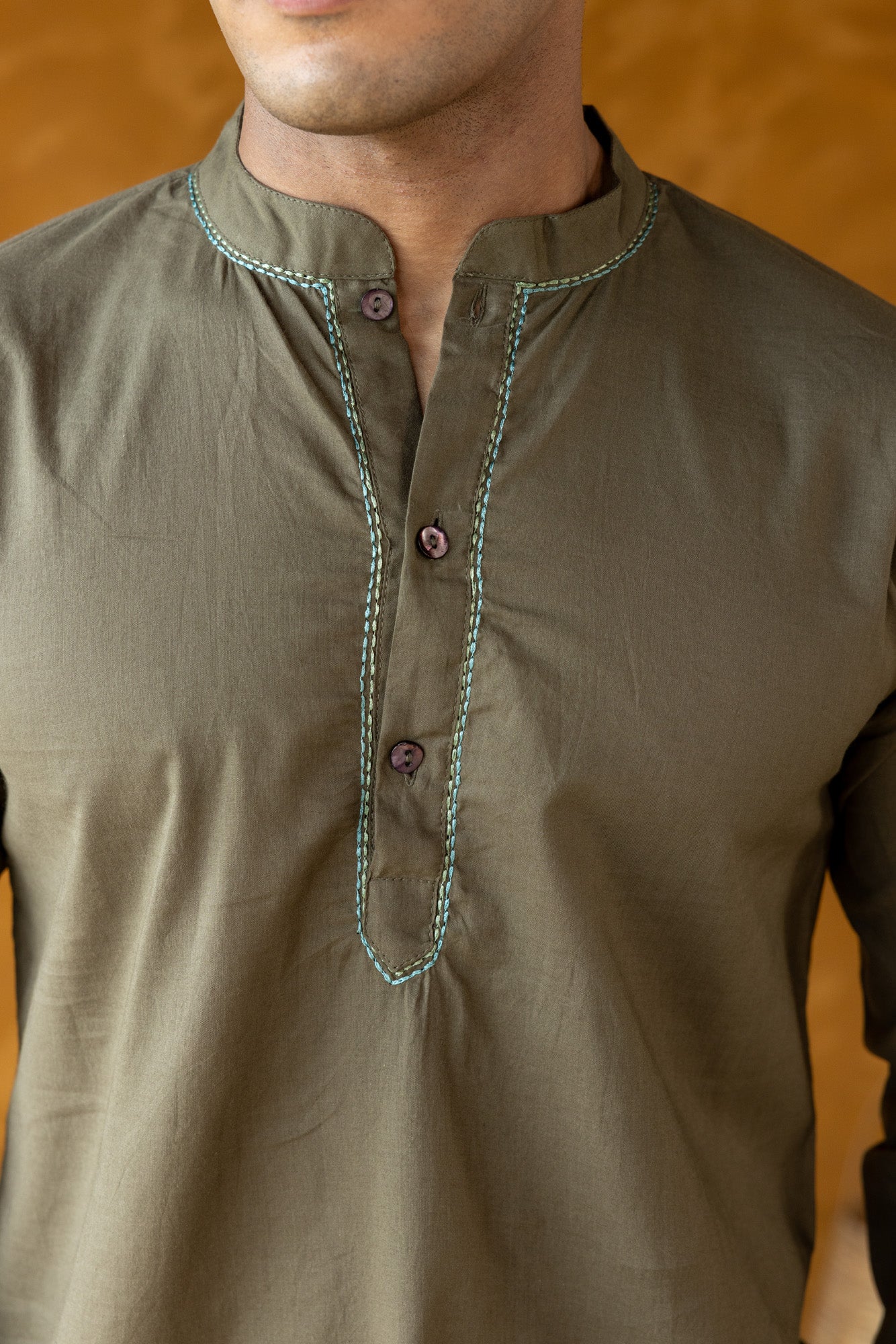 Khaki Chinese Collar Shirt