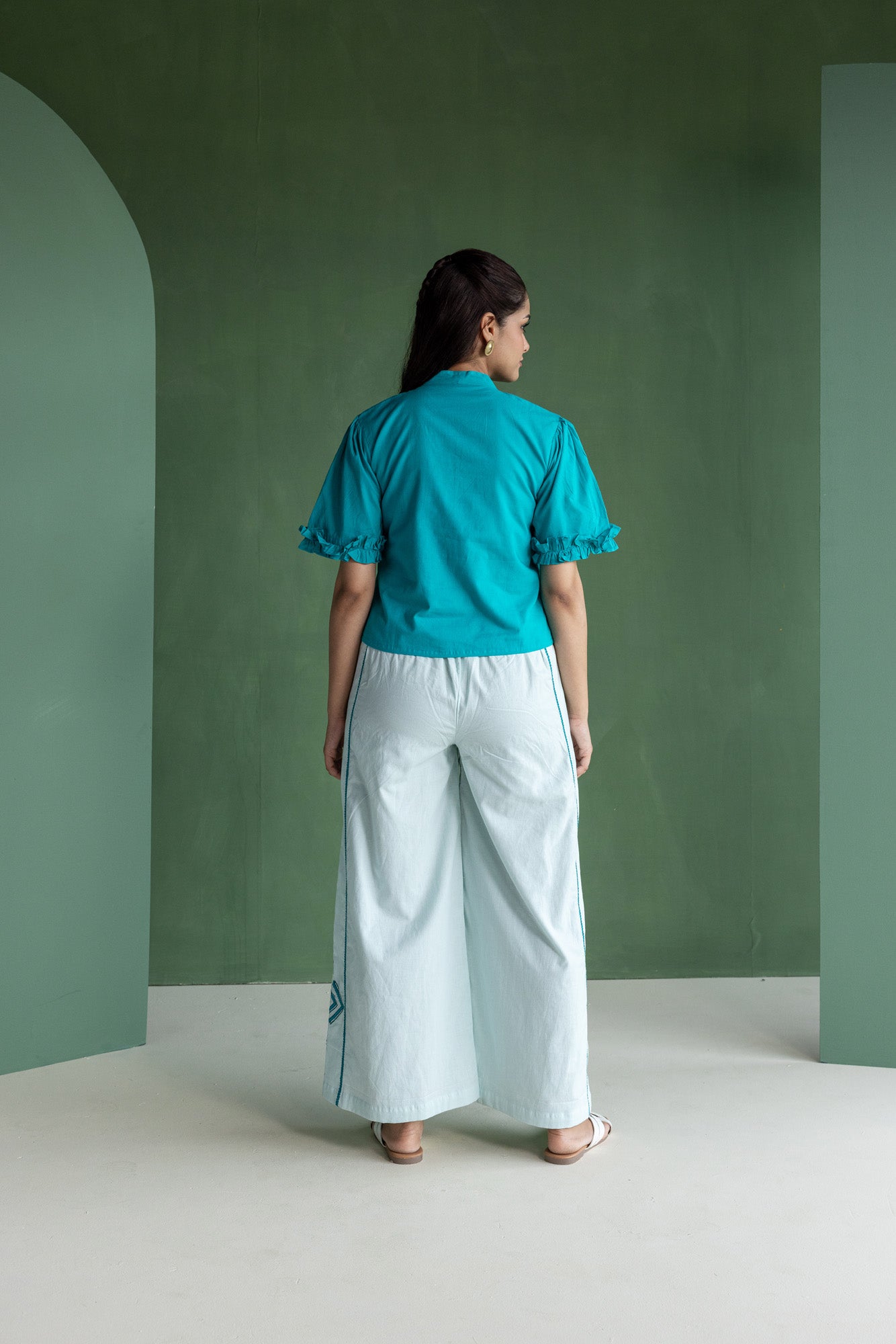 Aqua Bow Tie Top with Trousers