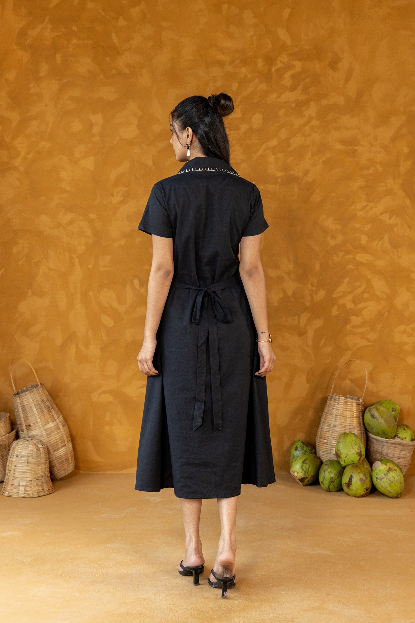 Black Embroidered Button-down Dress