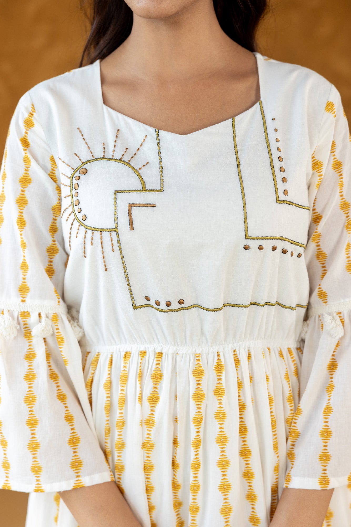 Embroidered Tiered Flared Sleeve Dress