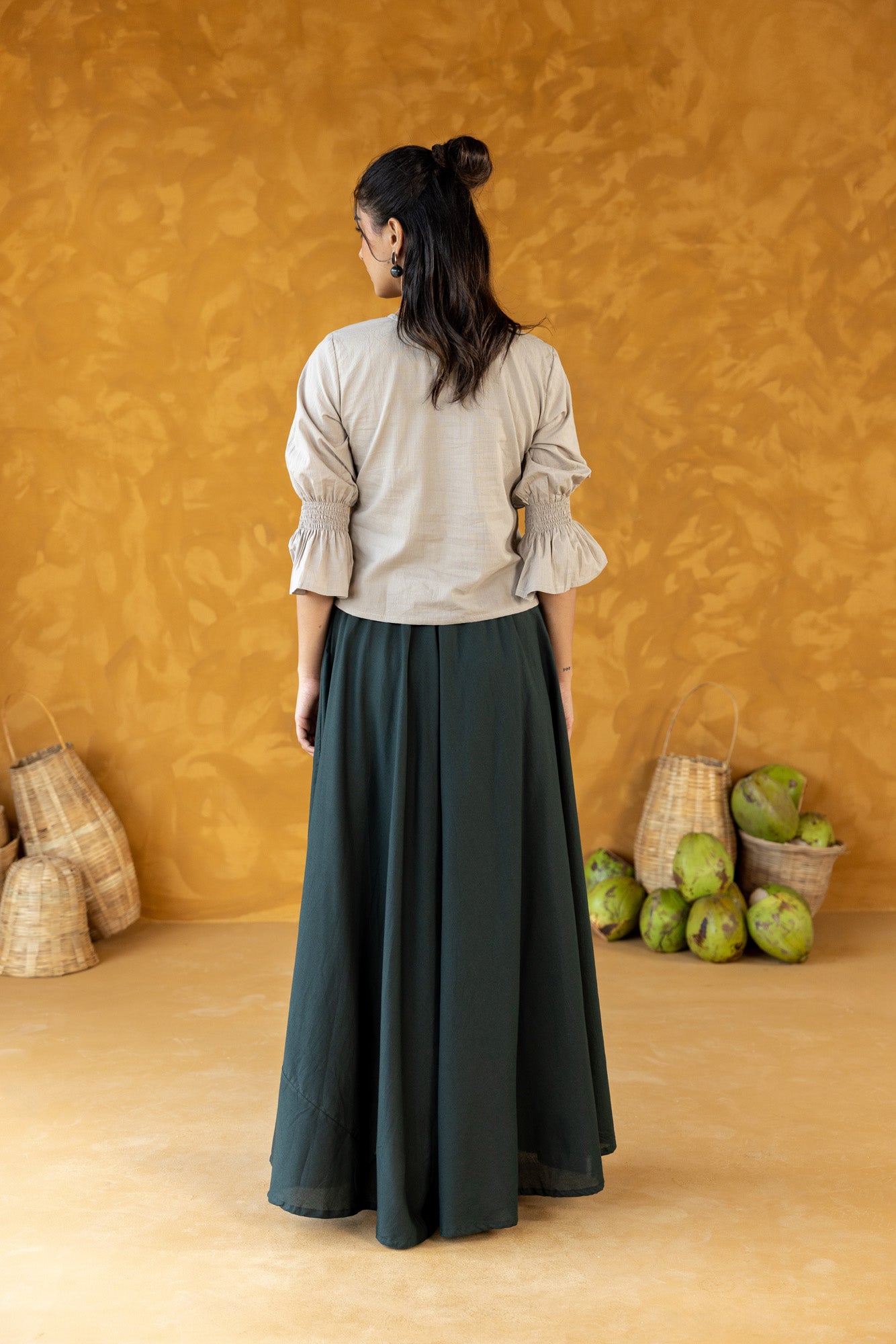 Grey Embroidered top with Long Skirt