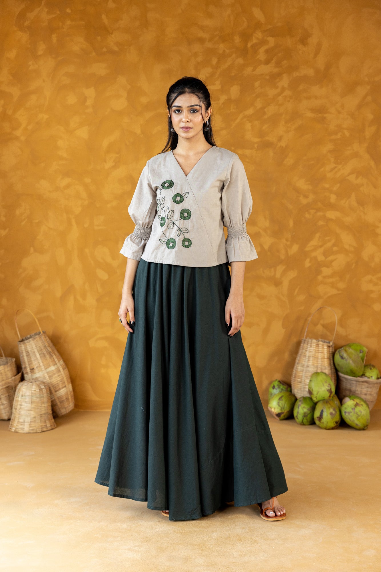 Grey Embroidered top with Long Skirt