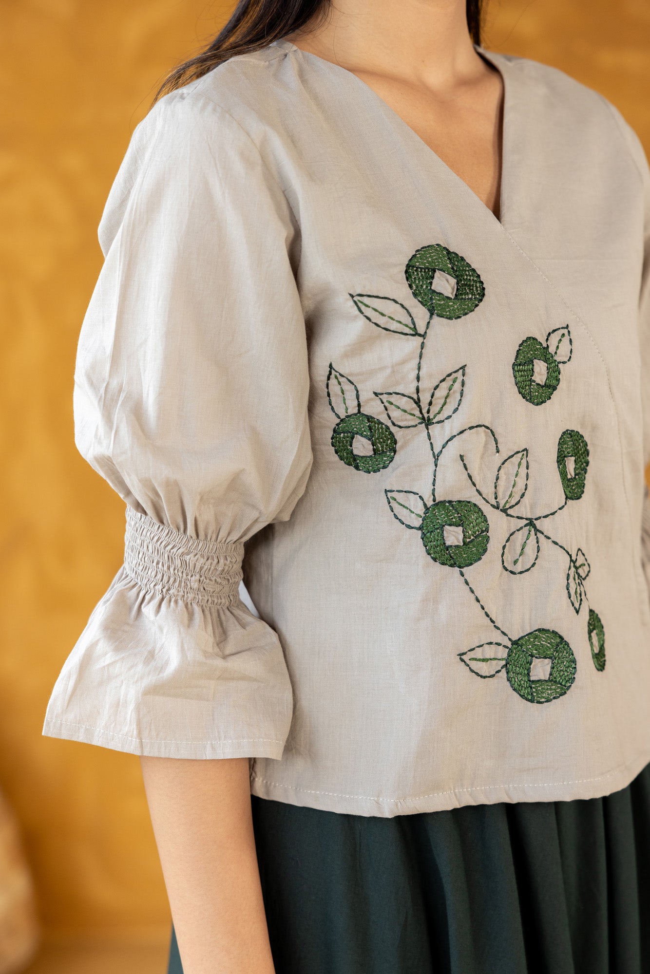 Grey Embroidered top with Long Skirt