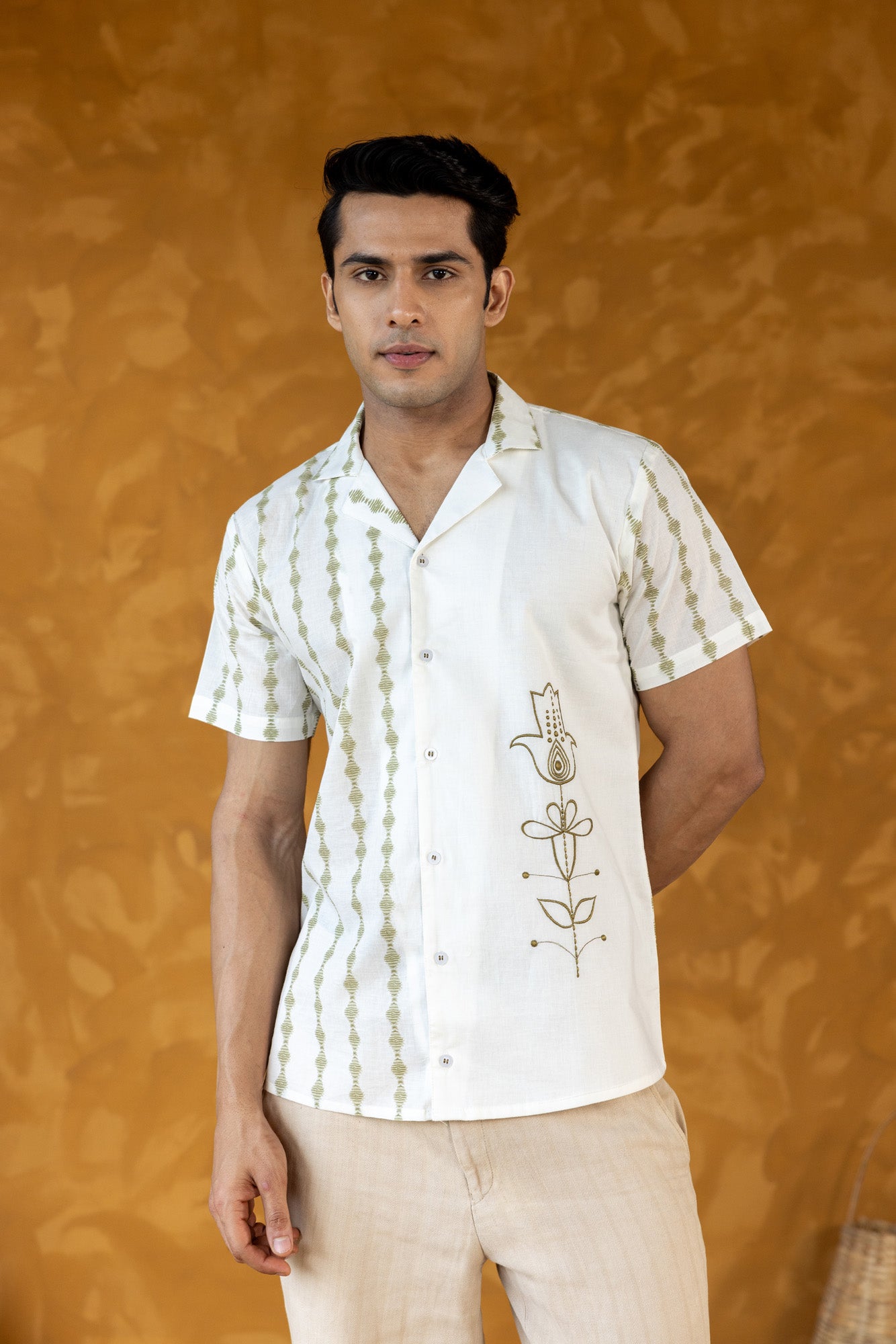 White Hand Motif Embroidered Shirt